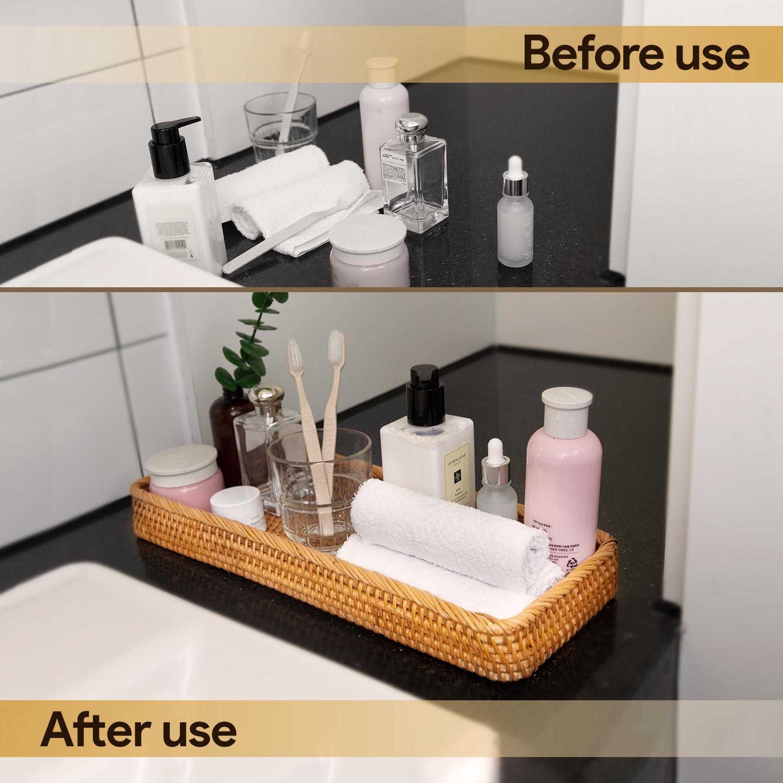16'' Rattan Toilet Tank Basket Rectangle - Large Space For Storage, Tightly Woven & Natural Color, Used Like Long Toilet Basket