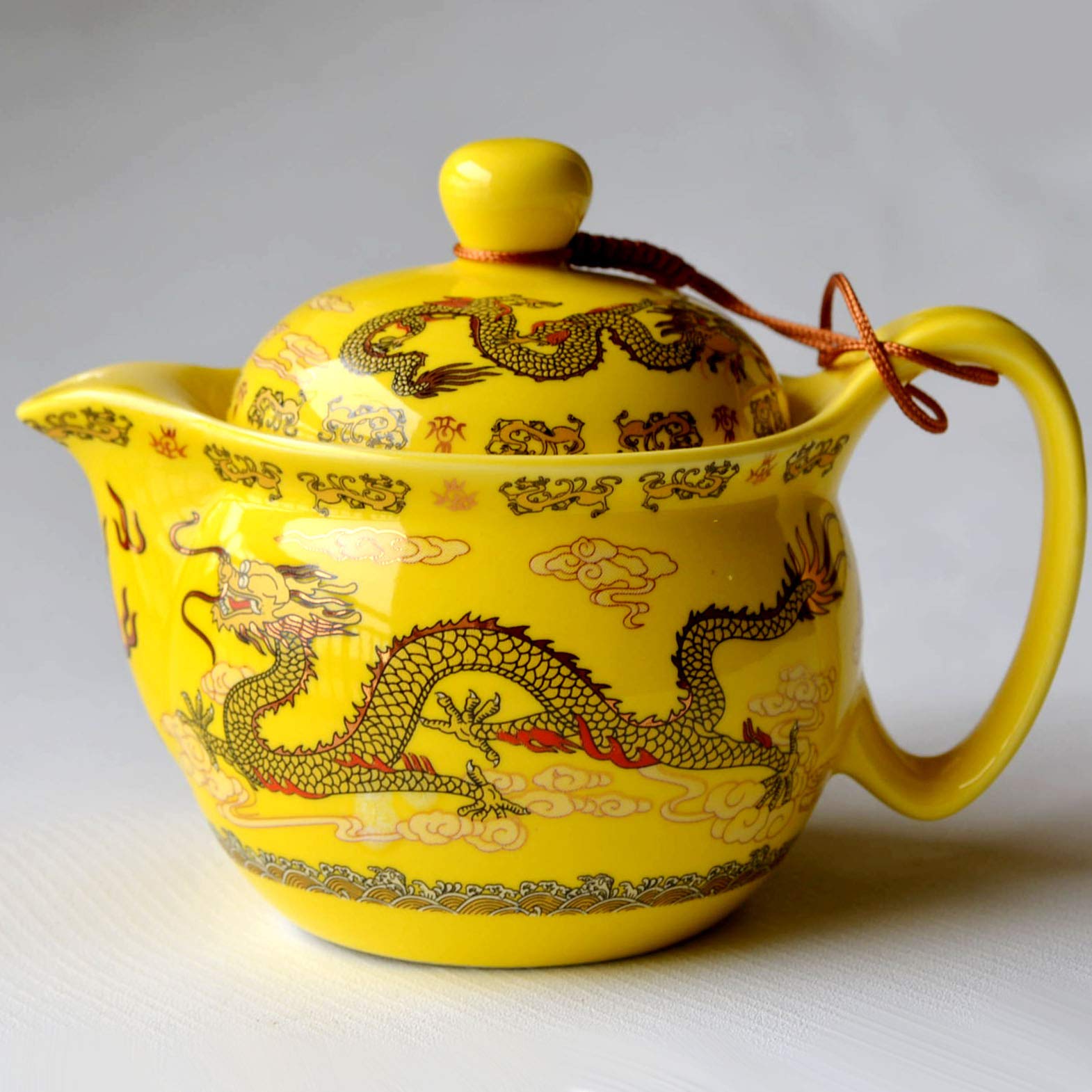 Yxhupot Teapot China Yellow Porcelain 12Oz Dragon Stainless Steel Filtration Infuser Loose Tea (Emperor Yellow)
