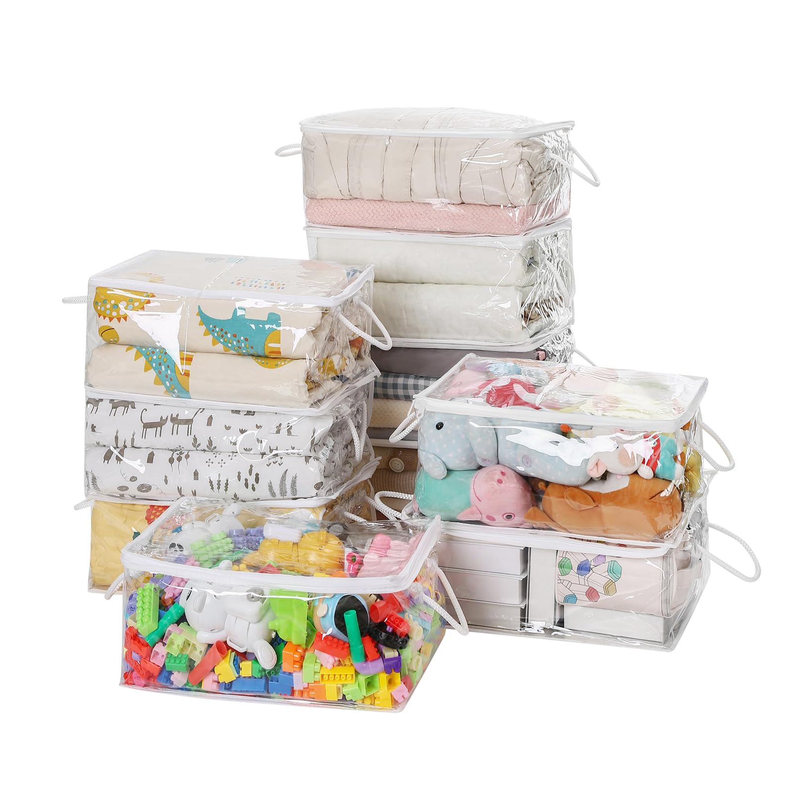 Remittur 10 PCS Clear Zippered Storage Bags with Handle,Sweater Storage with Zipper,Foldable Closet Organizer Bed Sheet Organize