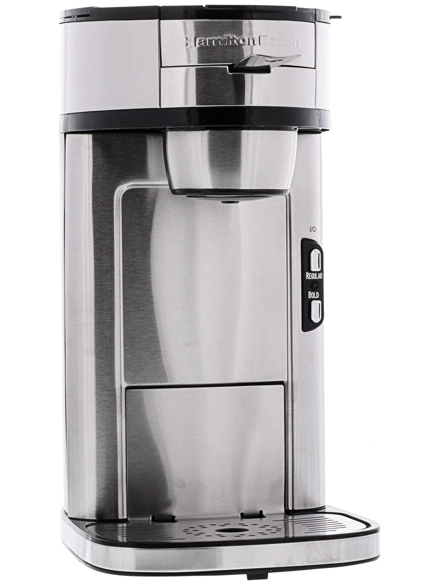Hamilton Beach The Scoop Single Serve Coffee Maker & Fast Grounds Brewer, Brews in Minutes, 814oz. Cups, Stainless Steel
