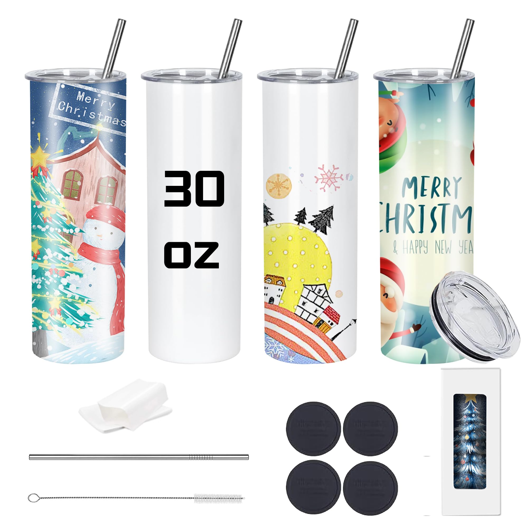 Stvyar 30oz Flat edge sublimation Skinny tumblers Bulk Double Wall Insulated Cups with Individually Gift Boxed and Shrink Wrap f