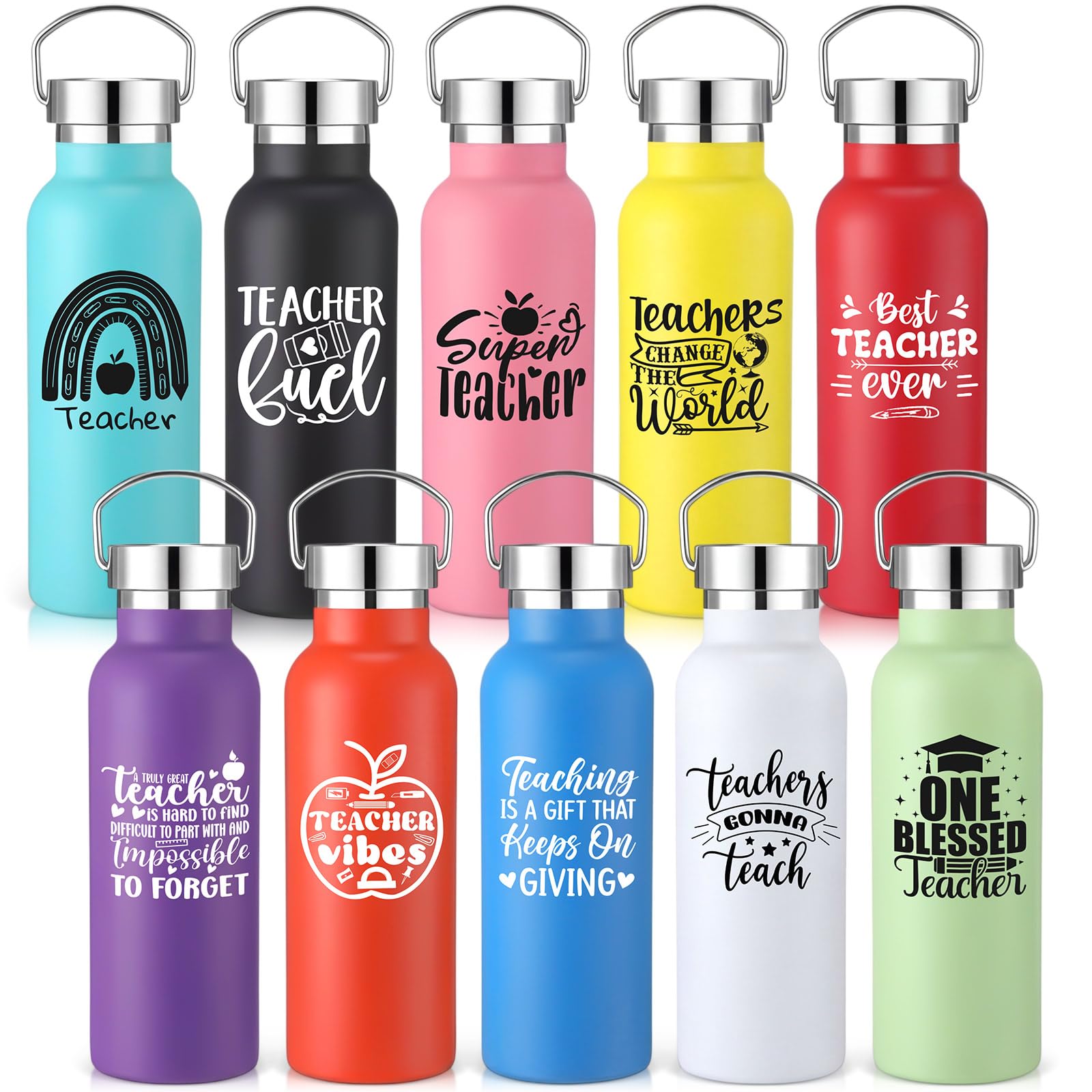 Teecyhooo 10 Pcs Teacher Appreciation Gifts Bulk Thank You Gifts for Teachers 17 oz Stainless Steel Water Bottles Insulated Cups