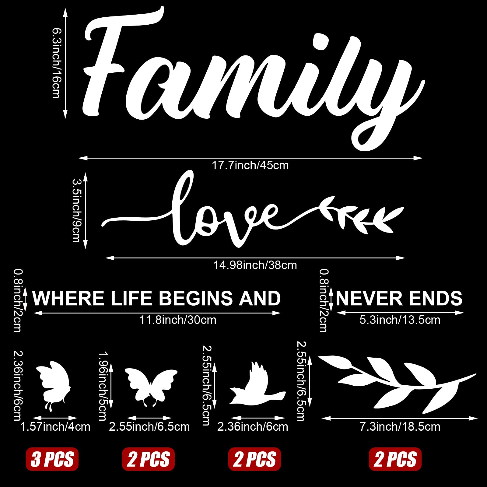 Mirror Family Wall Decor 3D Acrylic Wall Decal Stickers Family Letter Quotes Mirror Decor Diy Removable Wall Art Decals Motivati