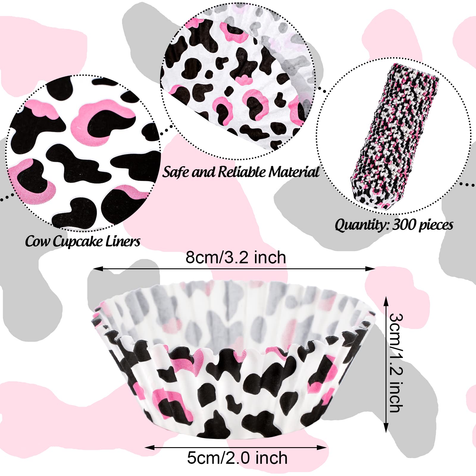 Whaline 300Pcs Cow Print Cupcake Liners Cow Paper Muffin Cupcake Liners 2X1.2 Inch Cow Animal Baking Cups Holders Cupcake Liners