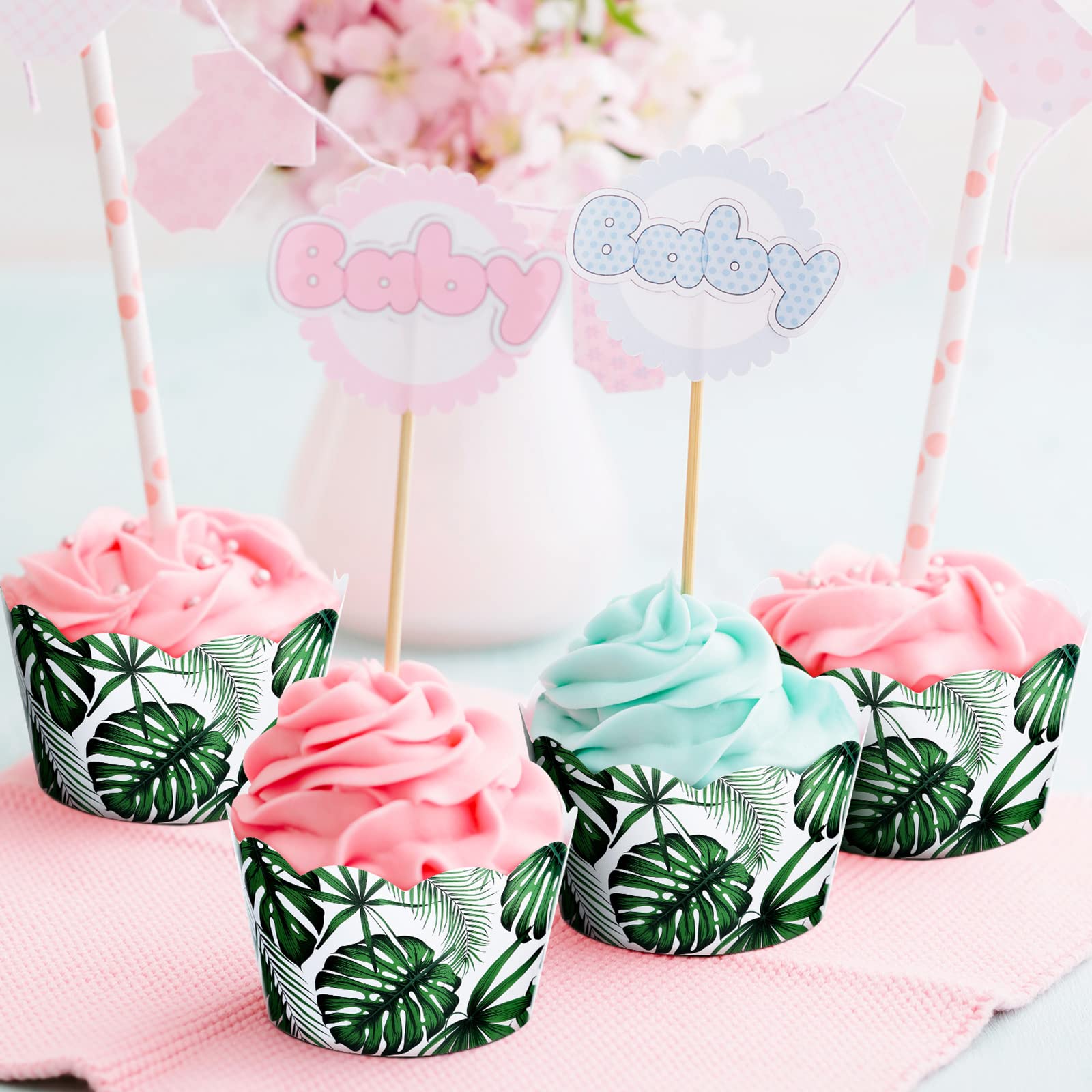 36 Pack Tropical Cupcake Liners Reversible Jungle Paper Baking Cups Palm Leaves Cupcake Wrappers Hawaiian Themed Safari Cupcake Wrappers Tiki Luau Parties Muffin Tropical Cups for Luau Party Decor