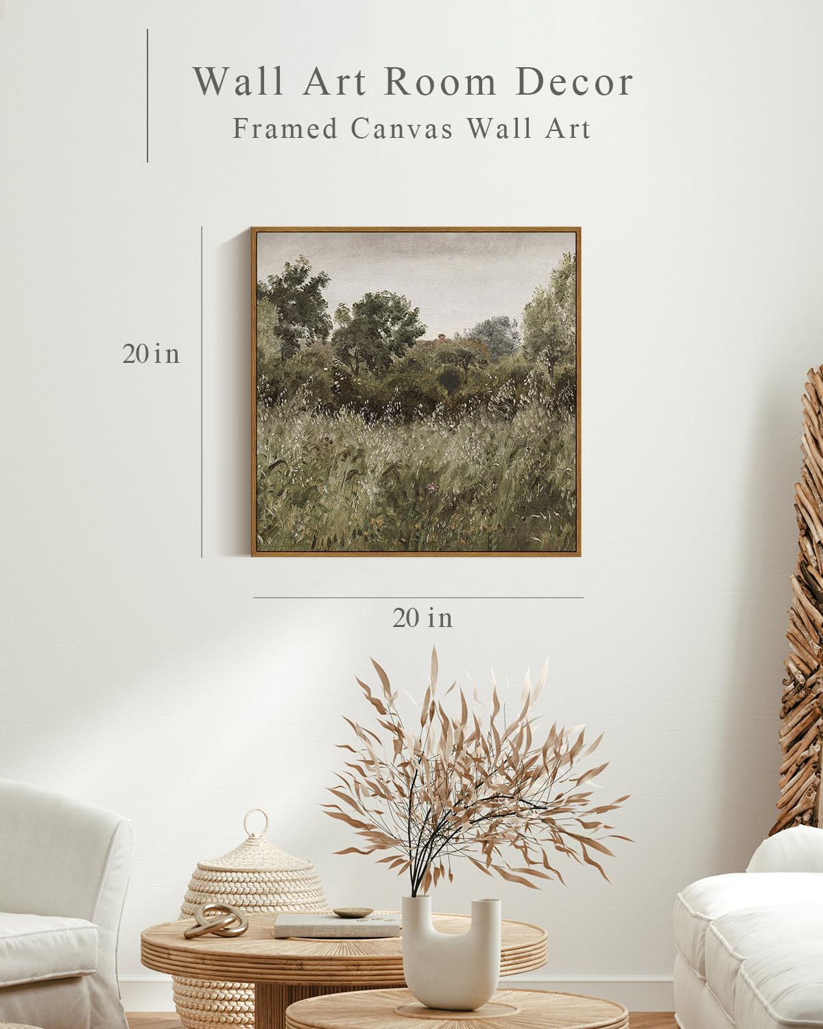 Insimsea Square Framed Canvas Wall Art, Large Decor Field Of Oats Grassland Paintings, Nature Scenery Wall Pictures For Bedroom