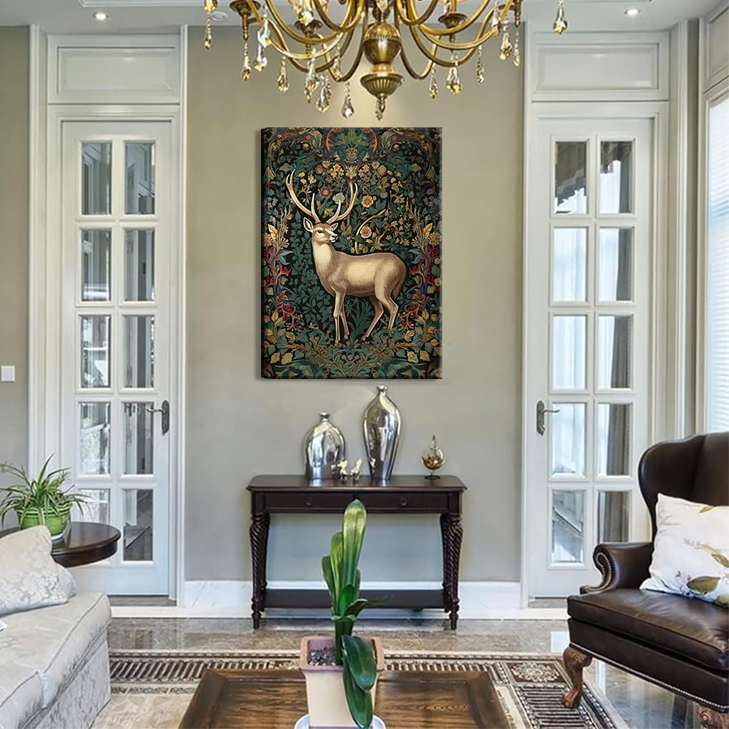 3Pcs Framed William Morris Animal Wall Art Fox Rabbit Sika Deer Canvas Posters Prints Forest Wild Animal Pictures Paintings Goth