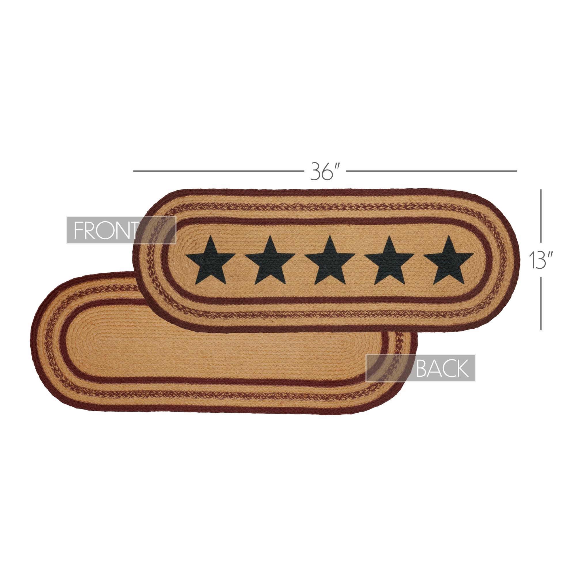 Vhc Brands Americana Primitive Potomac Stencil Stars Jute Runner, Burgundy, 13X36