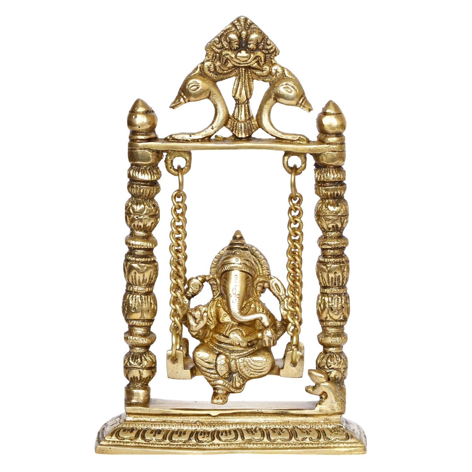 Kartique Brass Ganesh Bhagwan Jhula Idol Gold Color Height 10 Inch