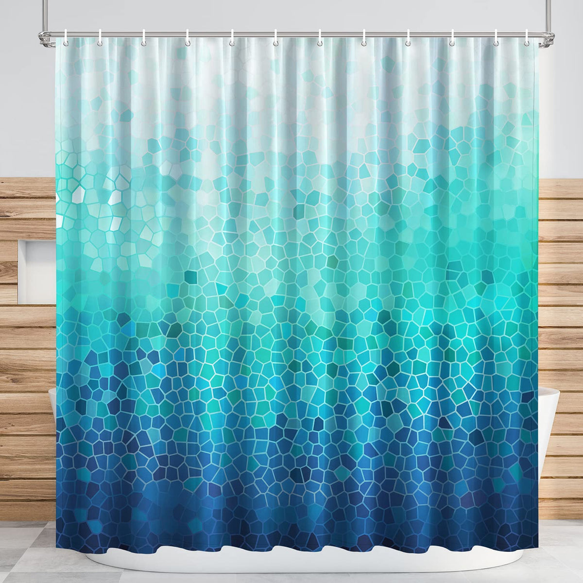 Ombre Blue Shower Curtain, Modern Geometric Shower Curtain For Bathroom With 12 Hooks, Polyester Fabric Waterproof Shower Curtai
