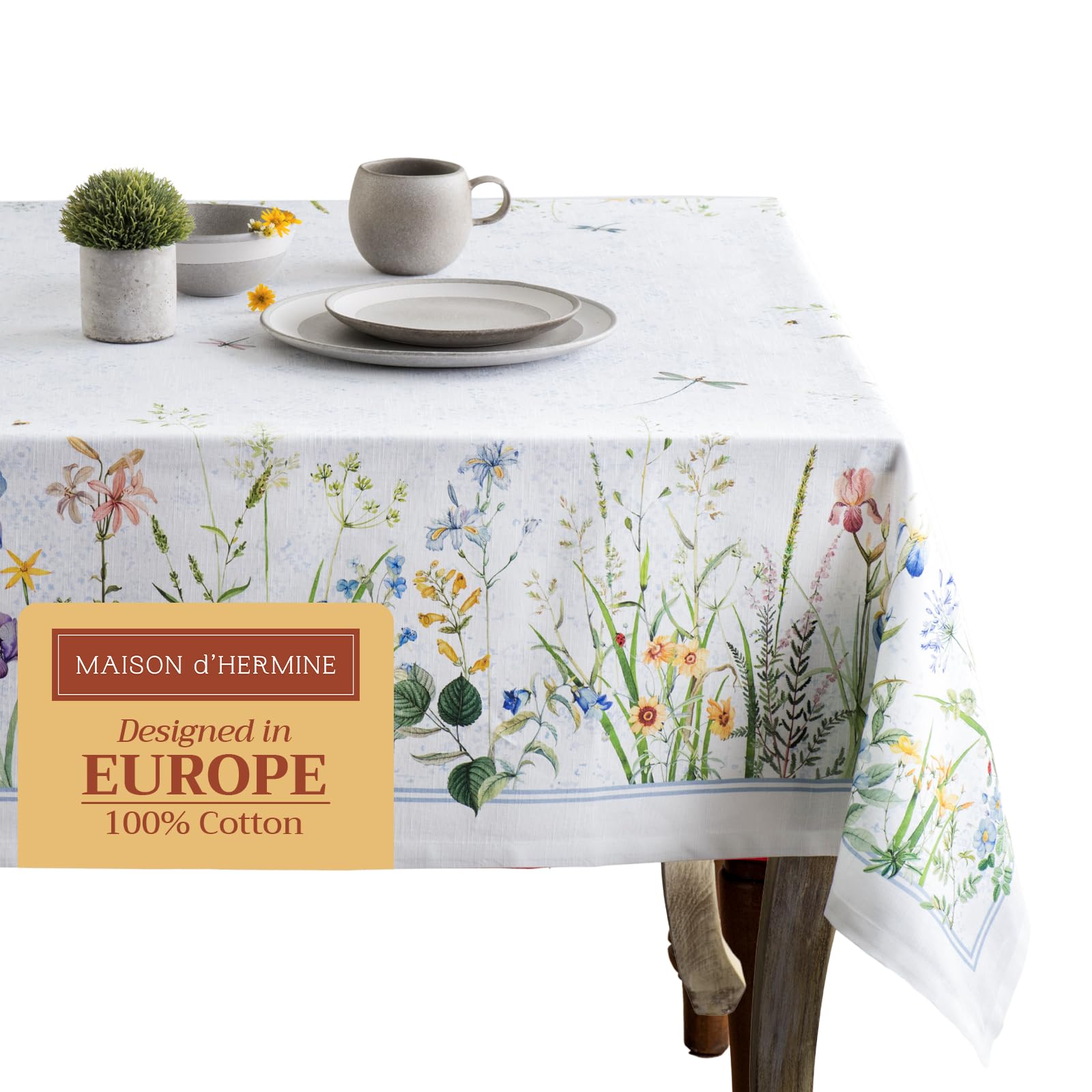 Maison d Hermine Table Cloth Square Table 100% Cotton 60 x 60 Inches Tablecloth Reusable Decorative for Dining Room, Farmhouse,
