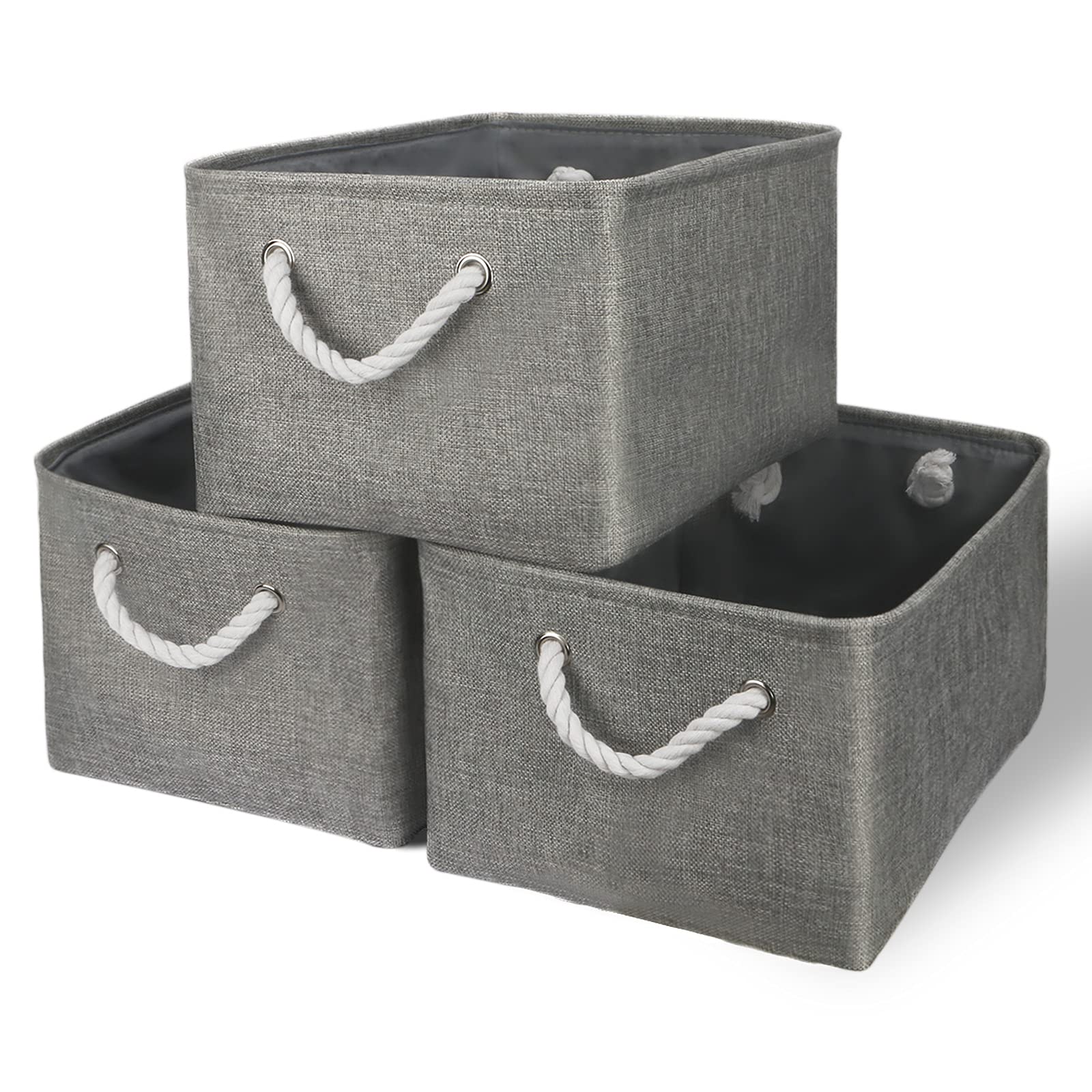 TheWarmHome Storage Bins - Medium 3 Pack Storage Baskets for Organizing Shelves | Fabric Storage Cubes Organizer for Linen Close