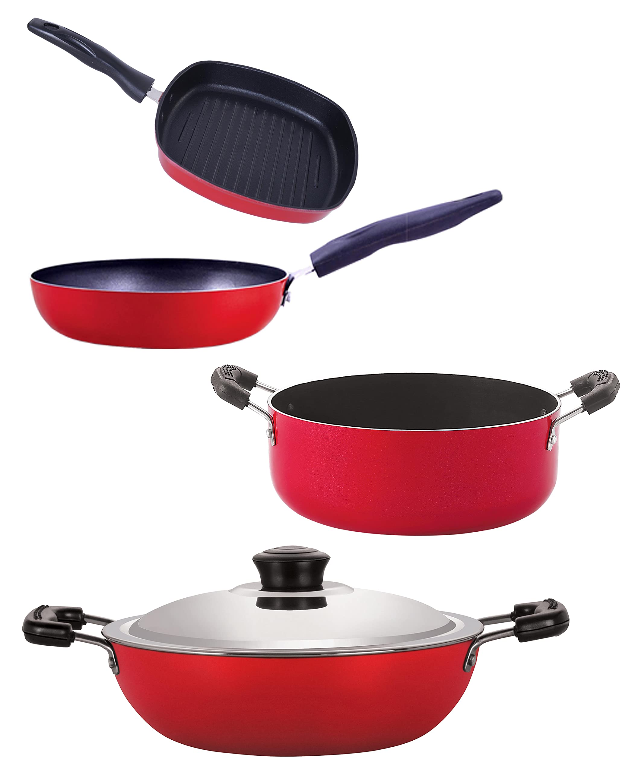 Nirlon Non Stick Combo Aluminium Cookware Set Of 4 Pieces (Dkd(M)_Cvg_Gp24.5_Cs24)