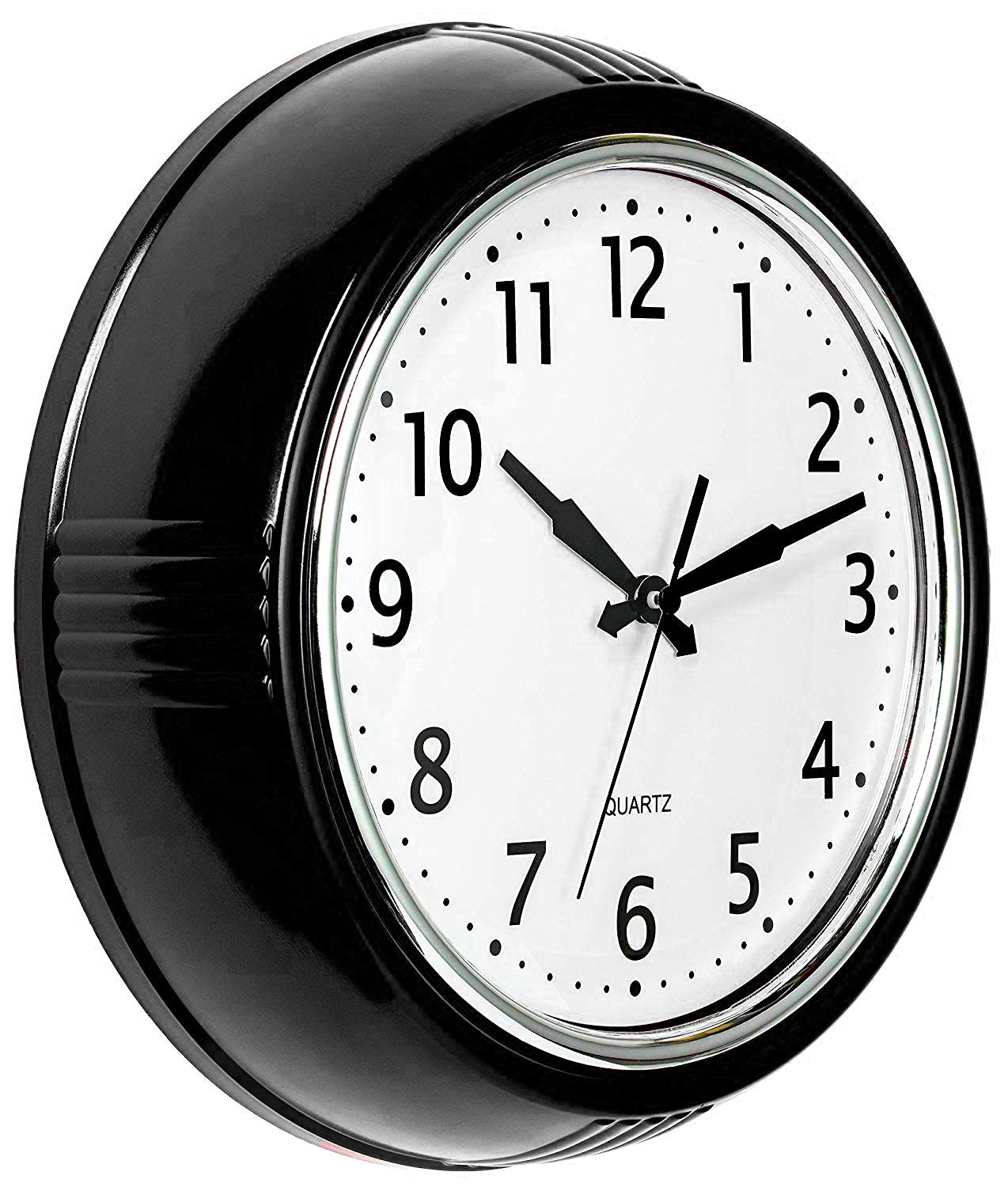 Bernhard Products Retro Wall Clock 9.5 Inch Pink Kitchen 50S Vintage Design Round Silent Non Ticking Battery Operated Quality Q