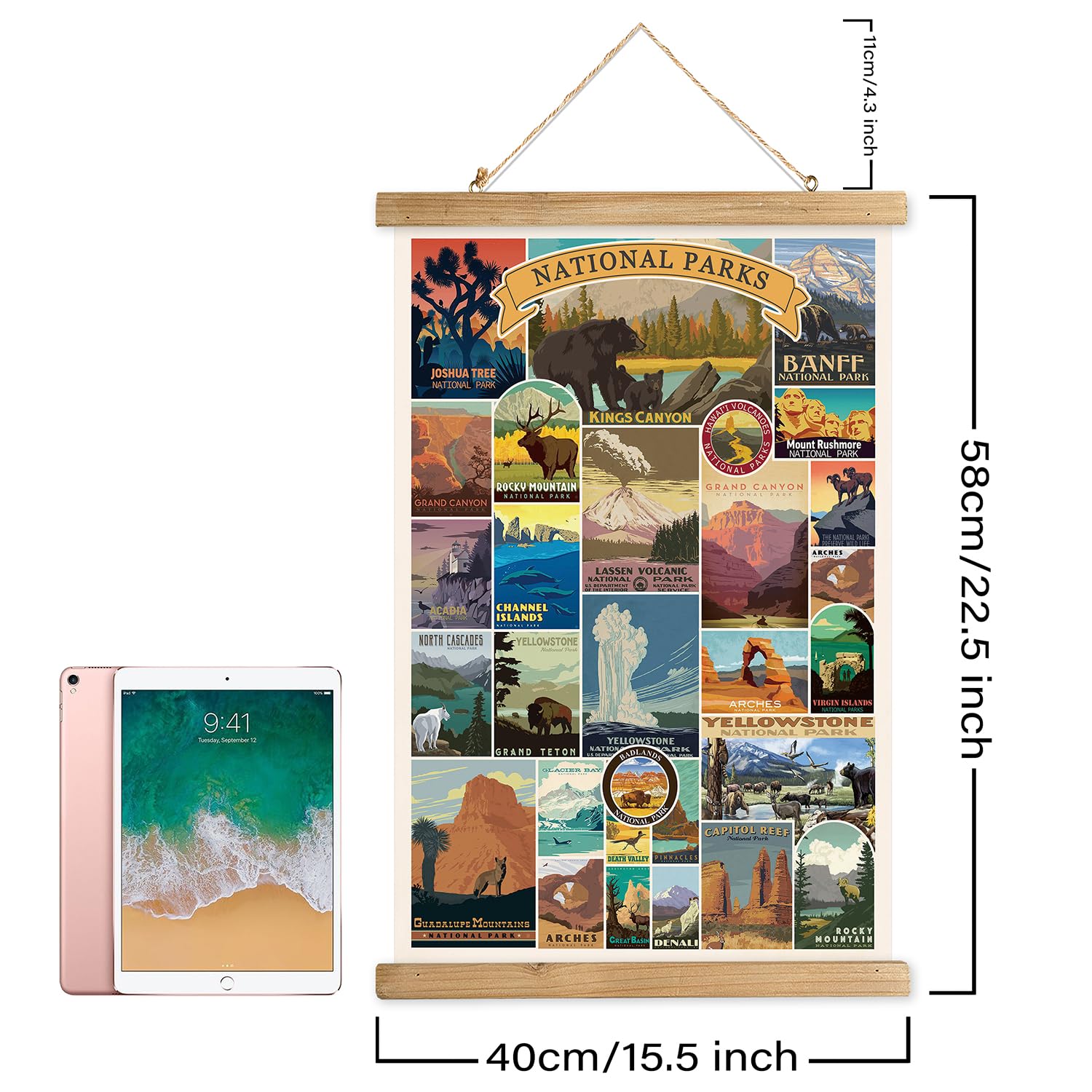 Comprehensive National Parks Display: Poster Highlights A Collection Of Usa National Parks; Each Represented By A Unique And Col