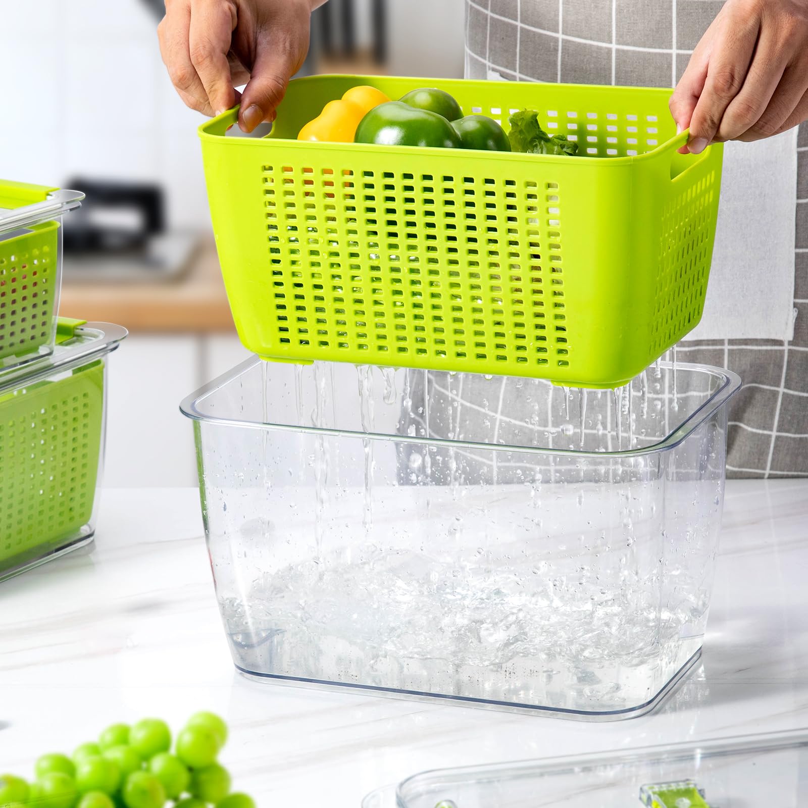 Luxear Fruit Vegetable Storage Container, 4 Pack Fresh Containers For Fridge With Lids Bpa-Free Produce Refrigerator Organizer F