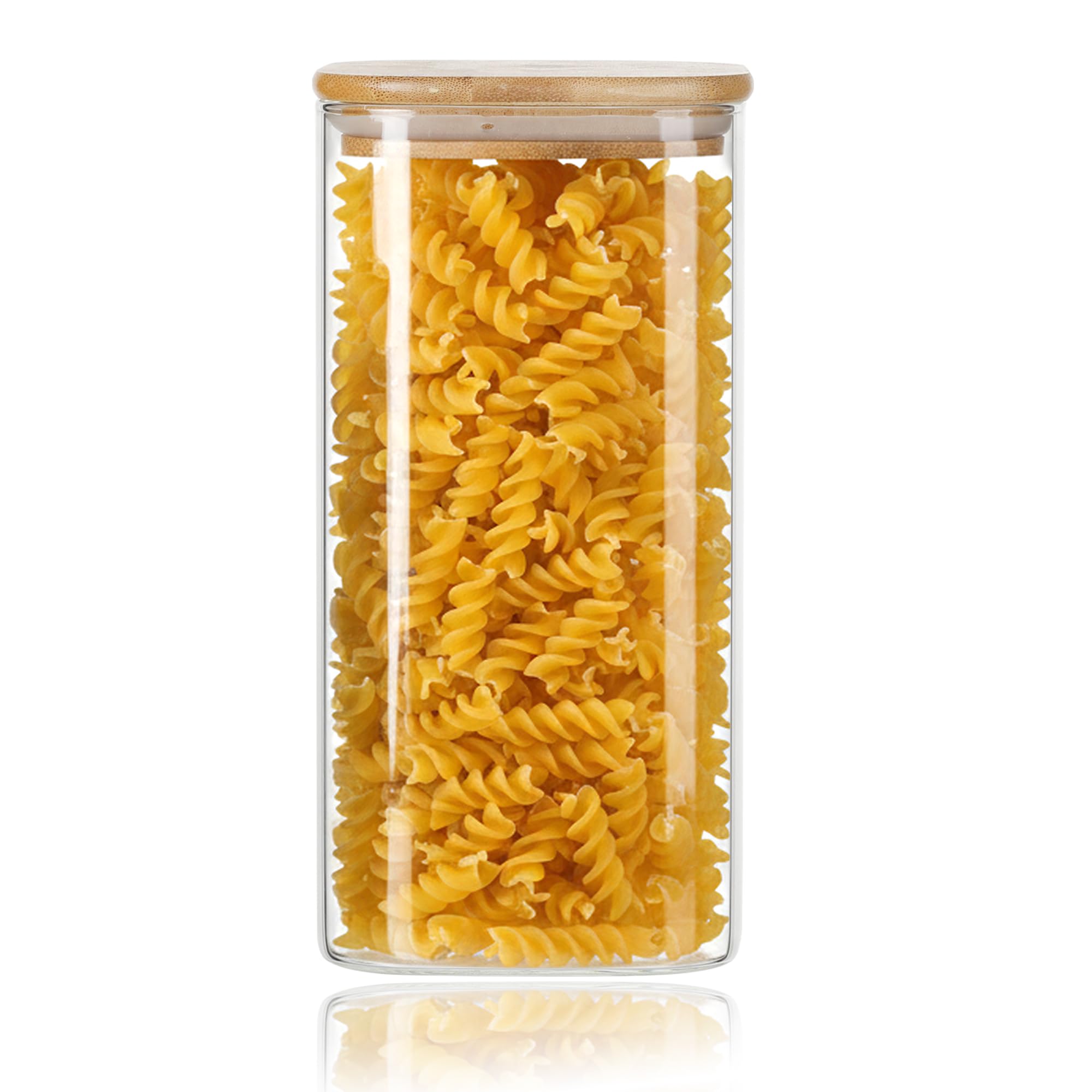 LIBWYS Kitchen Glass Jars Set with Bamboo Lids for Storage (1pcs - 1.67Qt) - Stackable Square Food Jars for Pantry Organization,