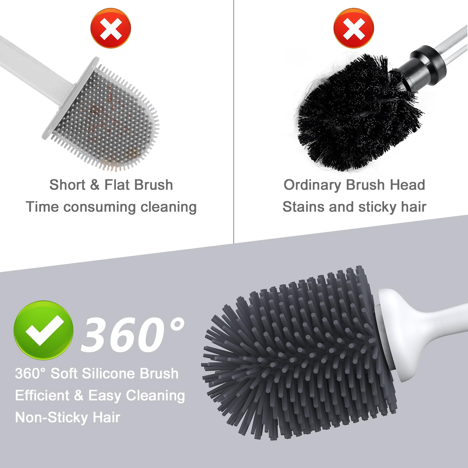 Lefree Toilet Brush, 2 Pack Toilet Brush,Silicone Toilet Bowl Brush And Holder Set With Ventilated Holder, Toilet Brush Set For