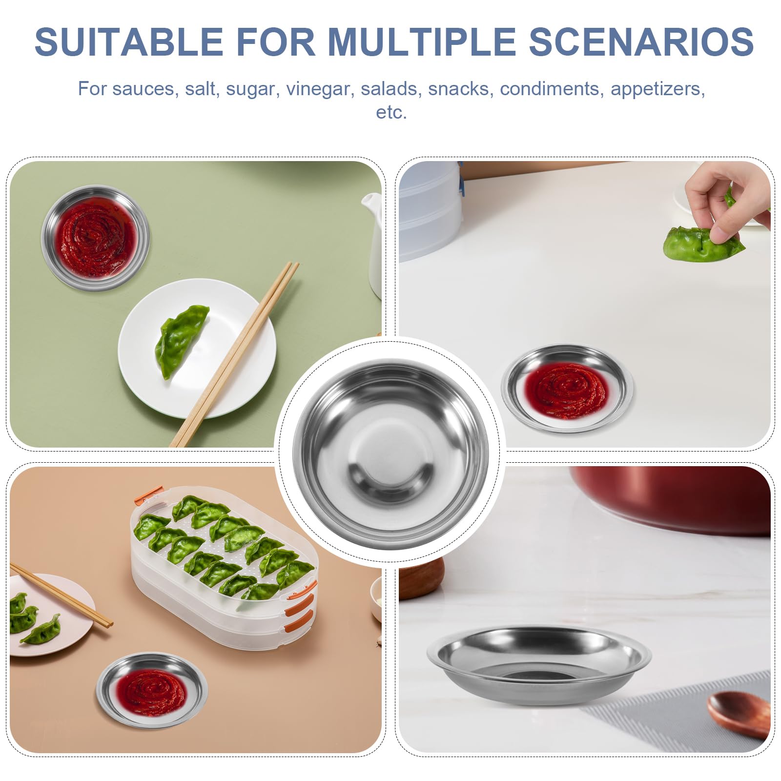 10Pcs Small Plates Stainless Steel Appetizer Plates Round Seasoning Plates Metal Saucers Plates Metal Dishes Basic Cat Bowls 10C