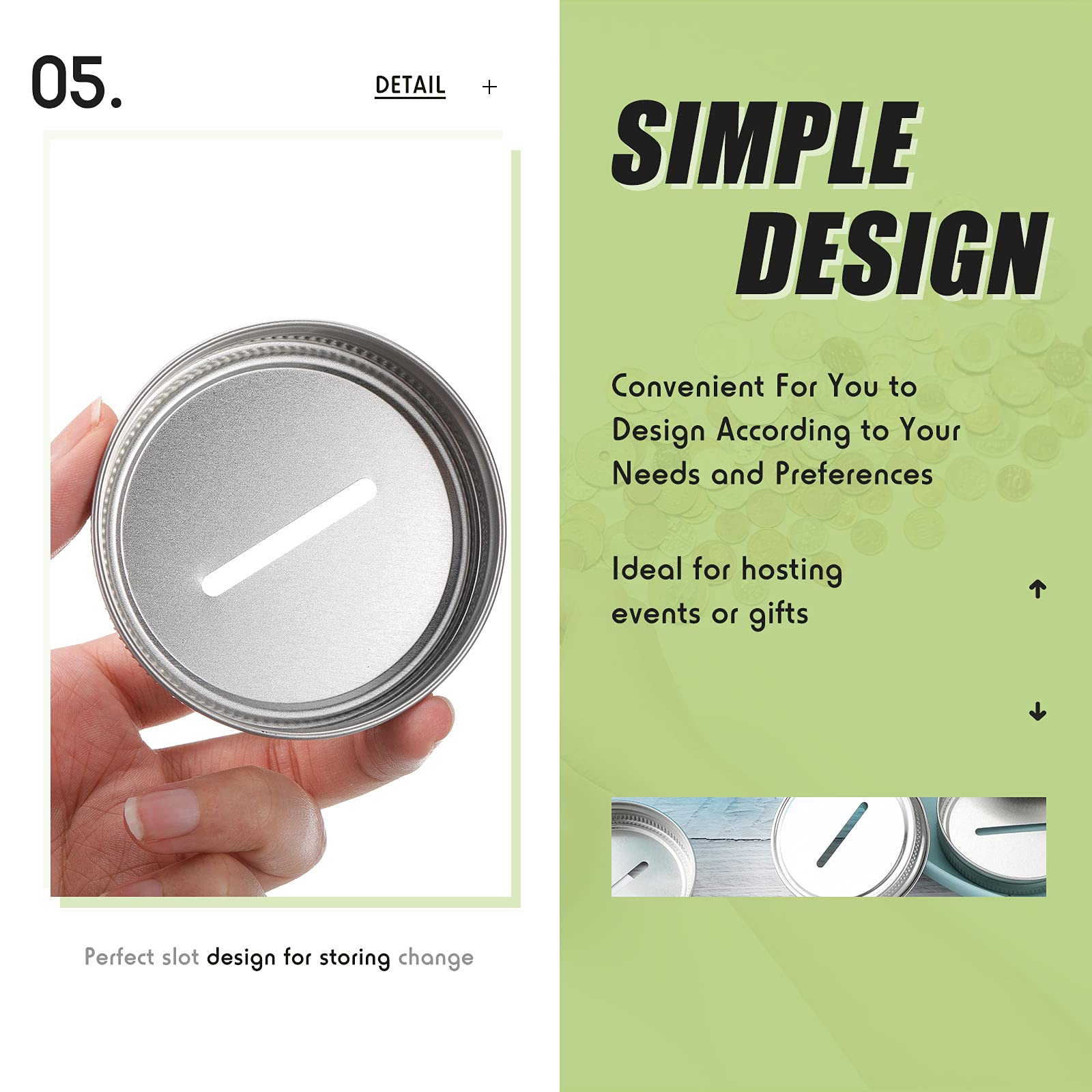 Stainless Steel Coin Slot Bank Lid Compatible With Mason Jars Canning Jars Money Saving Jars Metal Coin Slot Lid For Regular Mou