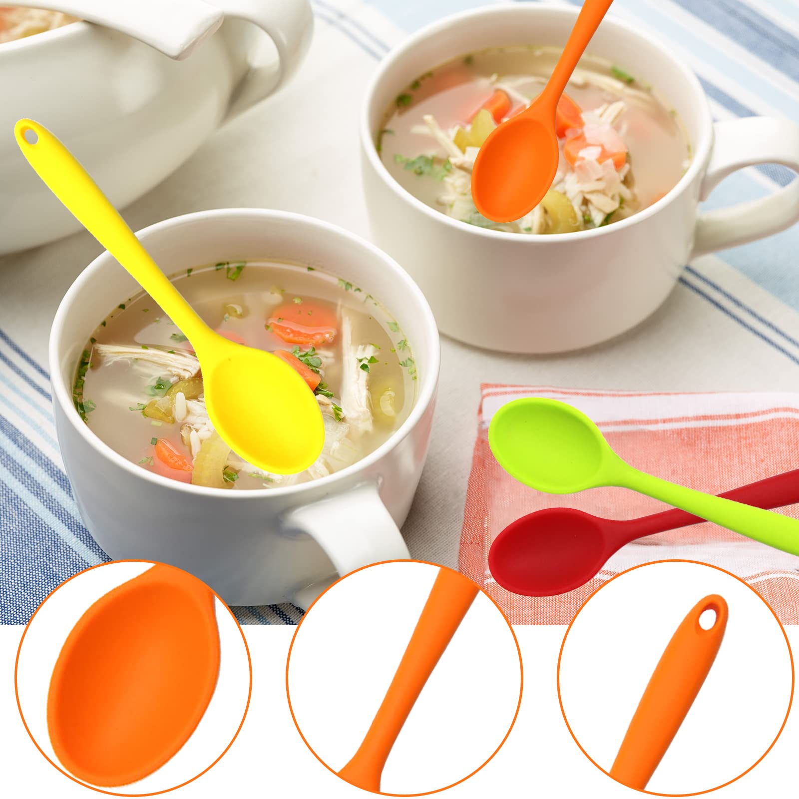 4 Pieces Silicone Mixing Spoon Heat Resistant Basting Spoon Utensil Spoon Non-Stick Spoon 8.2'' Multicolored Spoons Set For Mixi