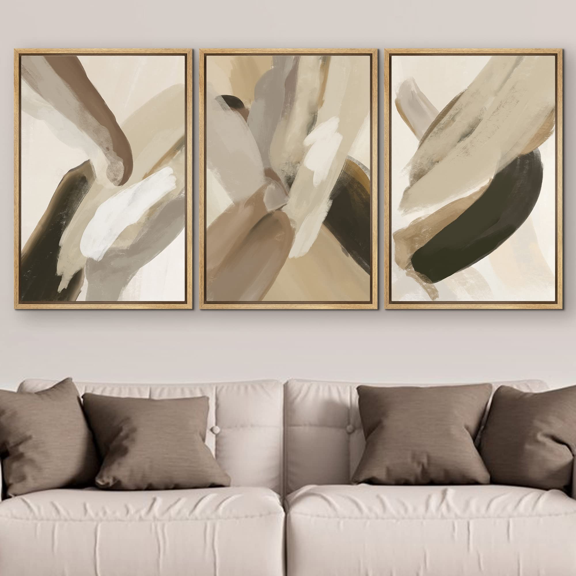 Signford Framed Canvas Print Wall Art Set Multicolor Tan Black Pastel Paint Strokes Abstract Shapes Digital Art Modern Art Boho