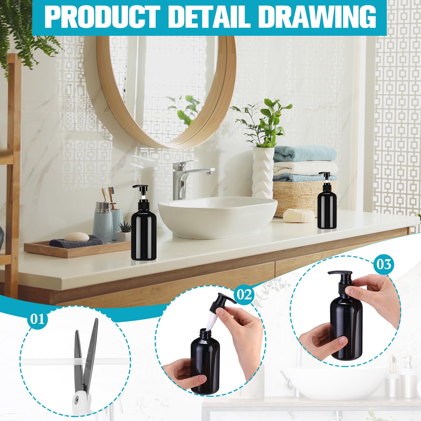 Croblissful 16 Pcs Empty Plastic Pump Bottles 8Oz Refillable Lotion Pump Bottle Containers With Black Dispenser For Shampoo, Con