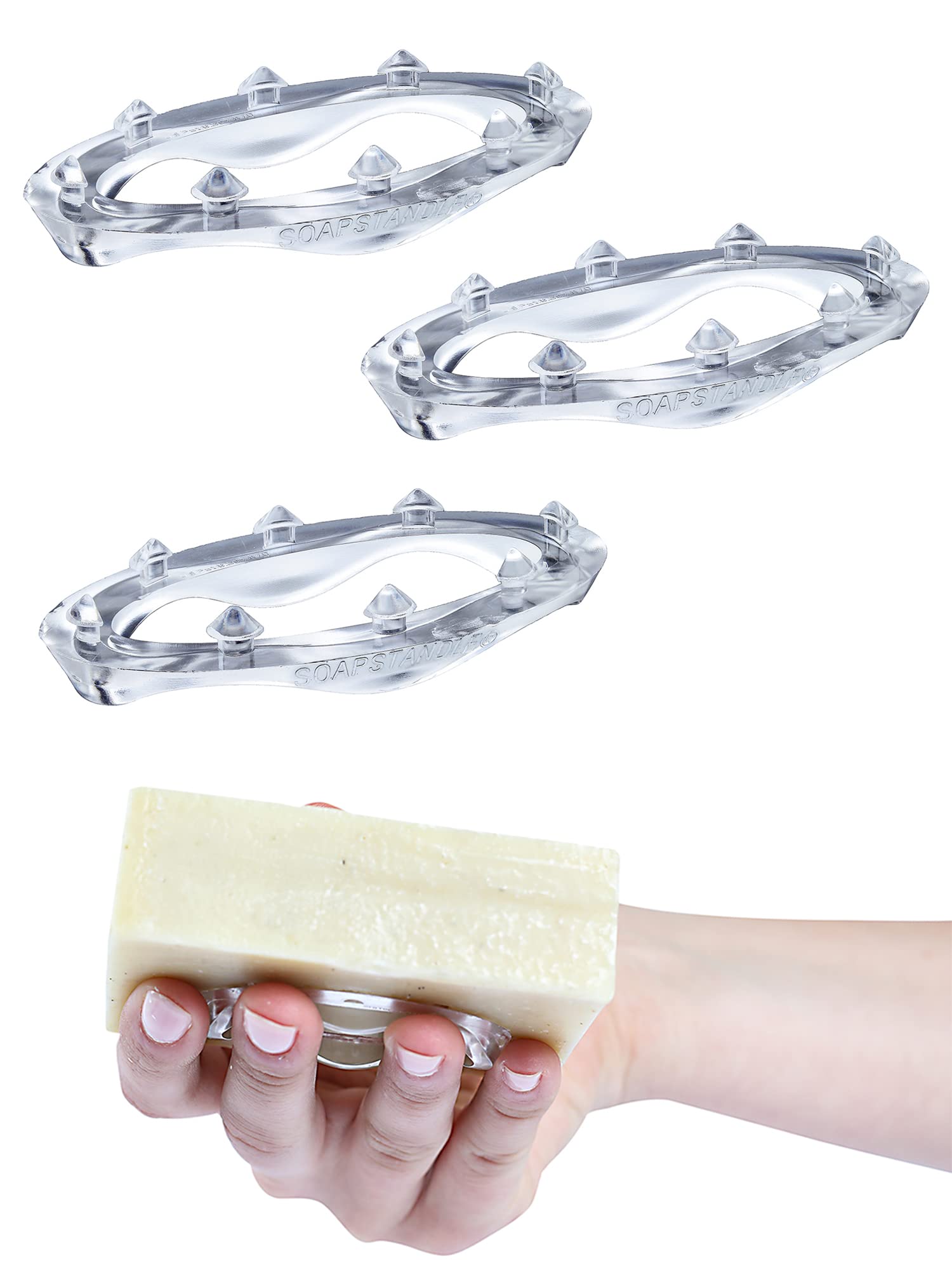 Soapstandle Bar Soap Grip No Goo Or Mess Soap Holder For Bath And Showers 3 Pack, Clear