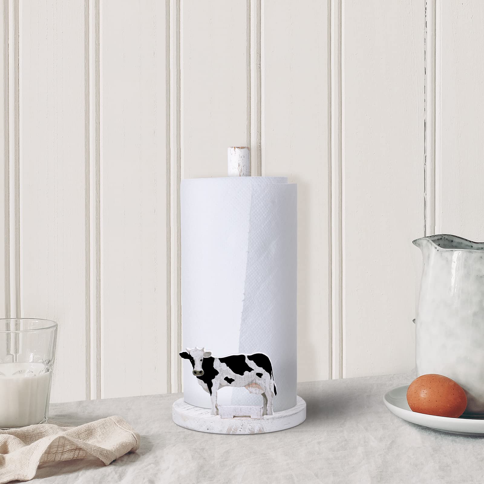 Farmhouse Paper Towel Holder Cow Rooster Sunflower Wooden Paper Towel Stand Paper Towel Dispenser Decorative Farm Kitchen Access