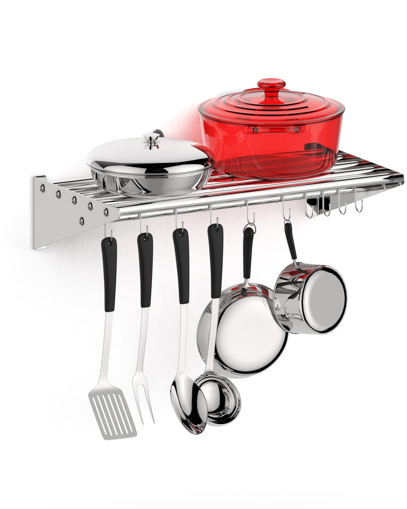 Riedhoff Metal Kitchen Rack For Storage And Organization, [Nsf Certified] 12'' X 24'' Stainless Steel Wall Mount Shelf With 10 S