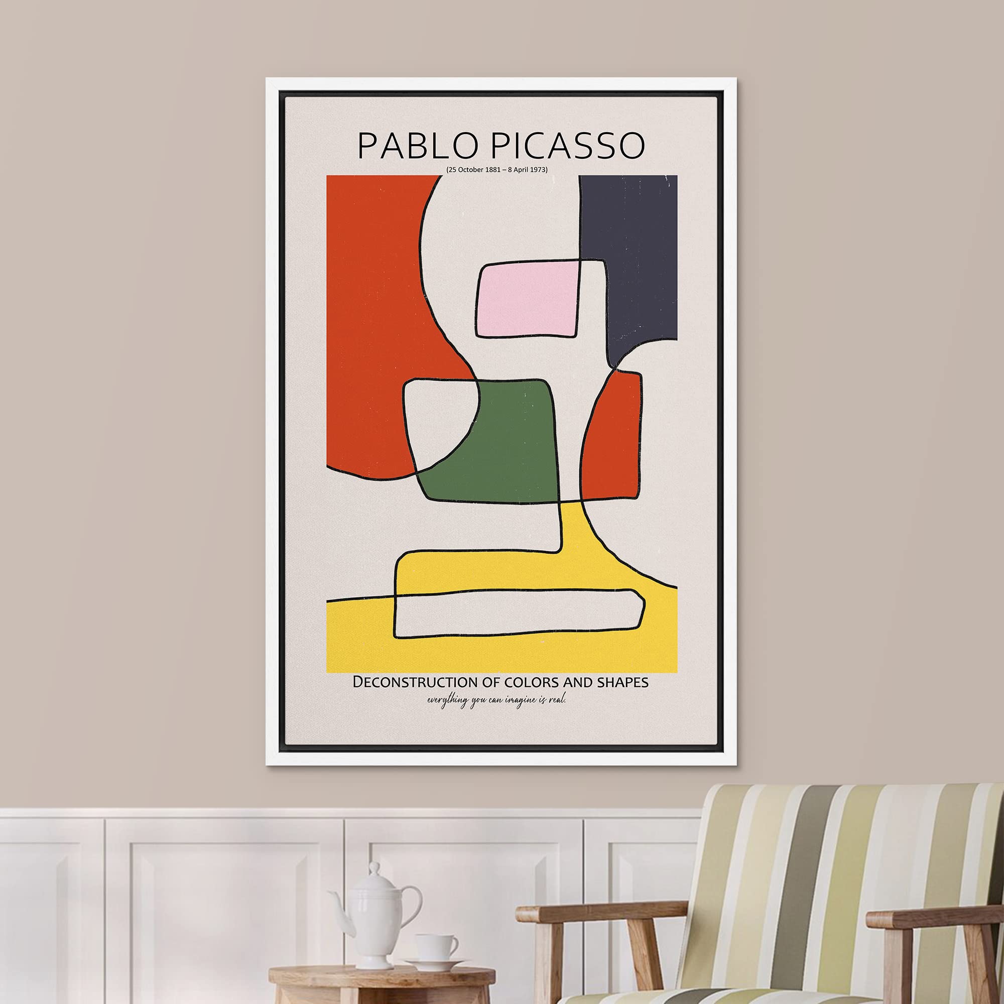 Signleader Framed Canvas Print Wall Art Pablo Picasso Mid-Century Line Art Abstract Shapes Illustrations Modern Art Decorative M
