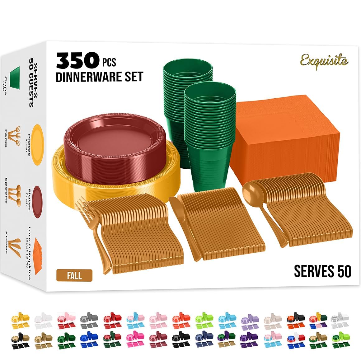 350 Pcs Thanksgiving Plastic Plates For Party, Thanksgiving Disposable Plates Set, 50 Of Each 9 Dinner Plate Set, 7 Dessert
