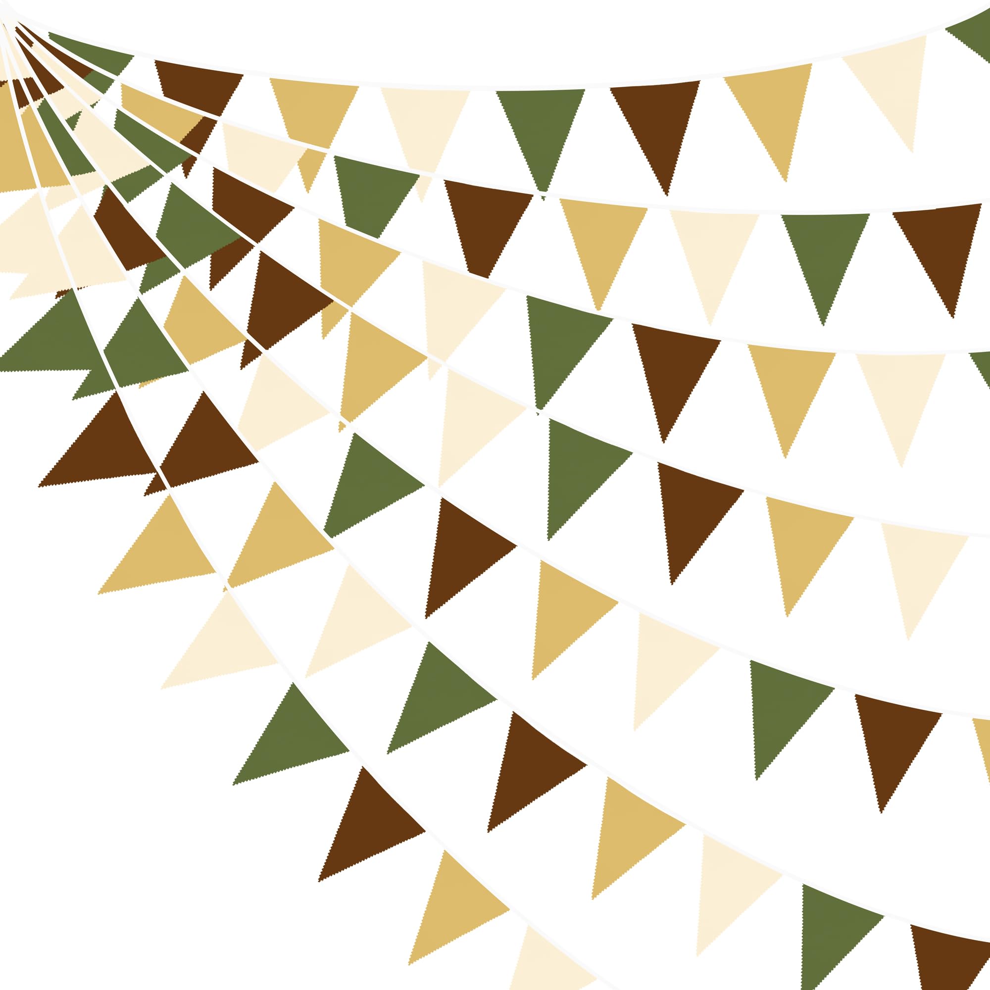 32Ft Woodland Party Decorations Olive Green Tan Brown Cream Neutral Triangle Flag Fabric Banner Pennant Bunting Garland Streamer