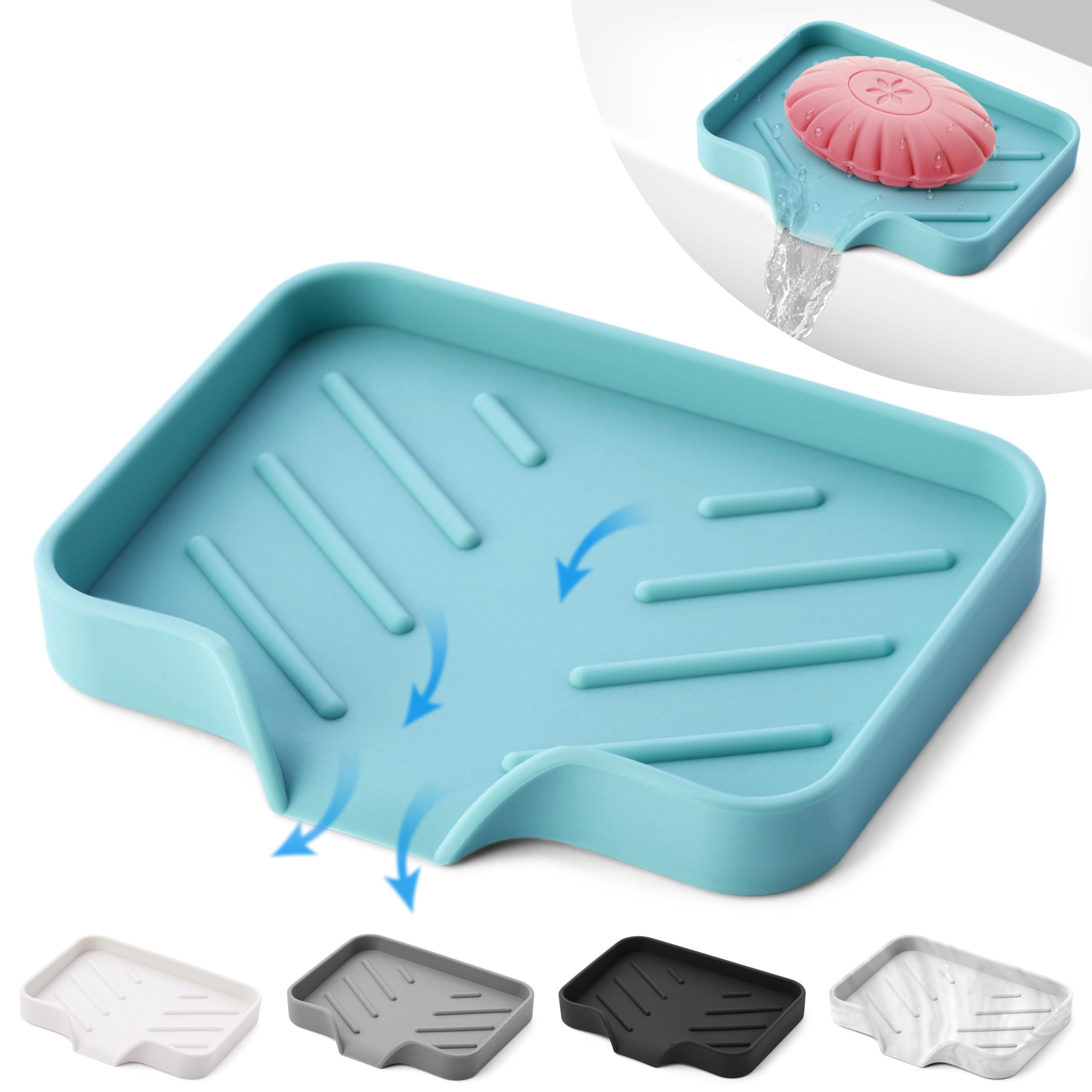 Light Green Silicone Soap Dish Tray, Self Draining Soap Holder For Bar Soap, Silicone Soap Tray With Drainage, Soap Dishes For B