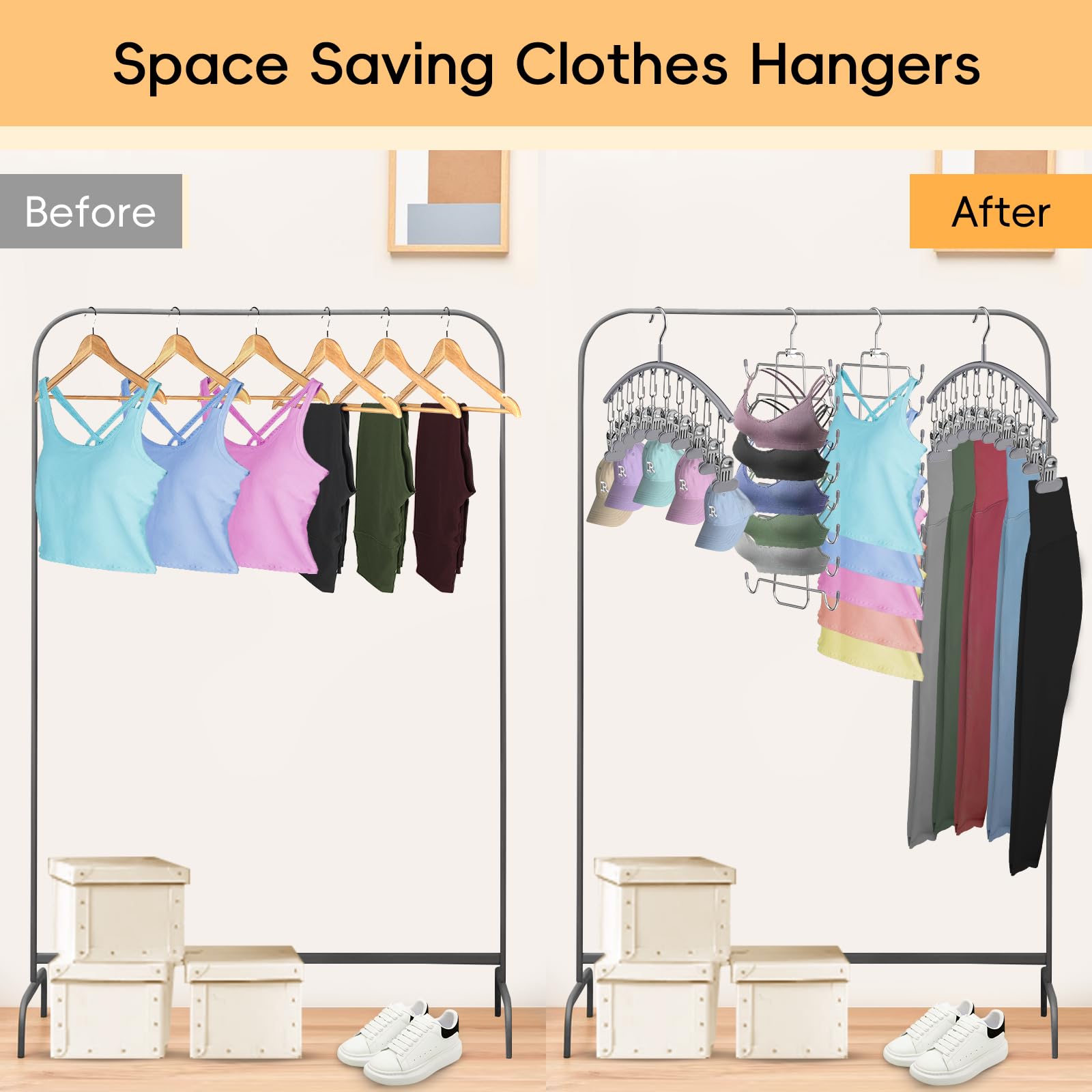 Tomcare 2 Pack Tank Top Hanger And 2 Pack Leggings Organizers Space Saving Sport Bras Organizer Metal Yoga Pants Hangers With 20
