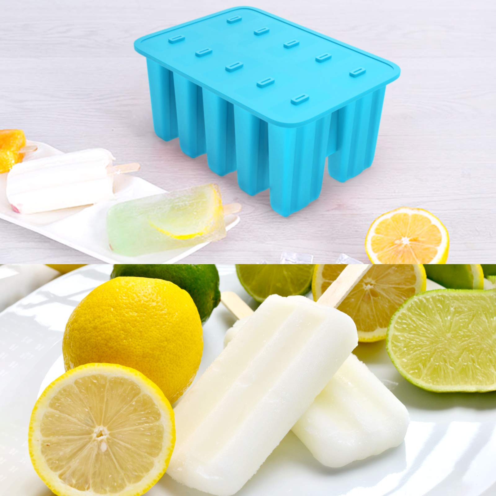 Ozera Popsicles Molds, 10-Cavity Popsicle Maker Molds Silicone Popsicle Molds, Homemade Popcical Molds Ice Pop Molds With 50 Pop