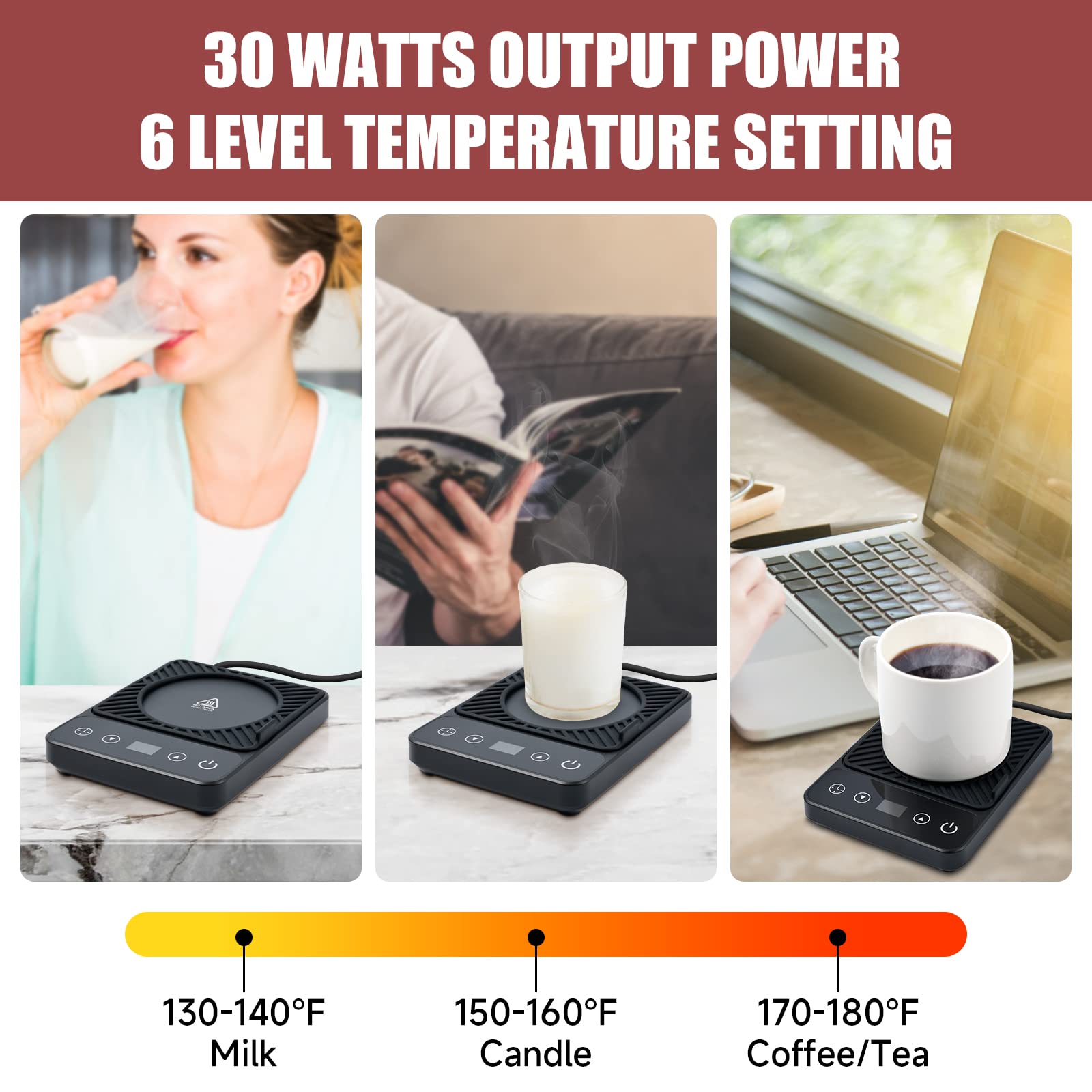 Coffee Warmer For Desk - Electric Mug Warmer, Coffee Mug Warmer With Timer, 6 Temp Mug Warmer, Smart Coffee Cup Warmer, Coffee G