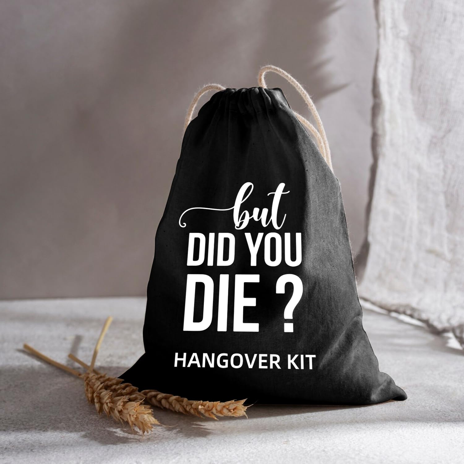 Xikainuo Set Of 10 Funny Cotton Muslin Drawstring Kit Black Bags - But Did You Die, Bachelorette Hangover Survival Kit Engagemen