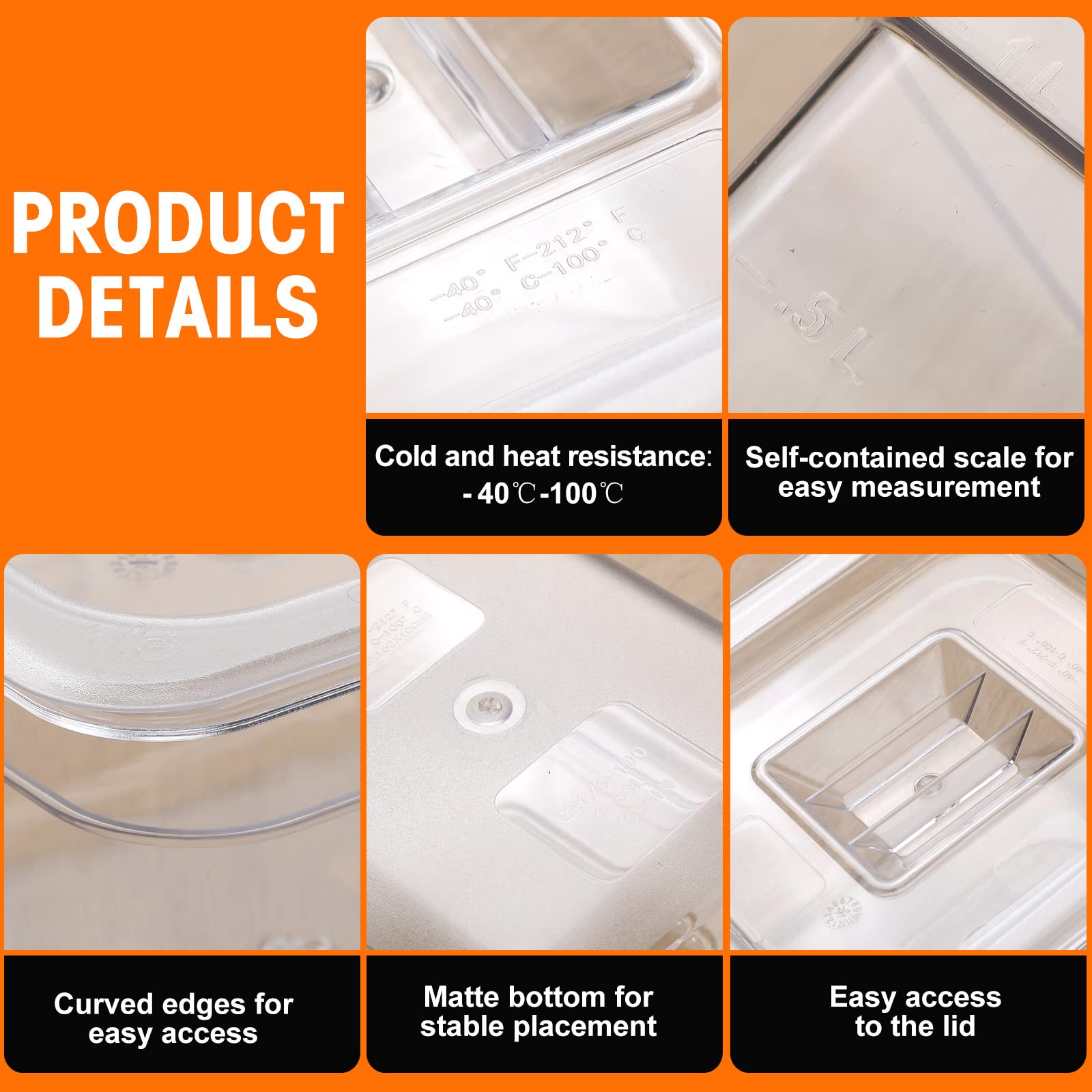 Sieral Clear 1/6 Size Food Pan Restaurant Containers With Lids Square Cambro Food Storage Polycarbonate Salad Bar Containers Com