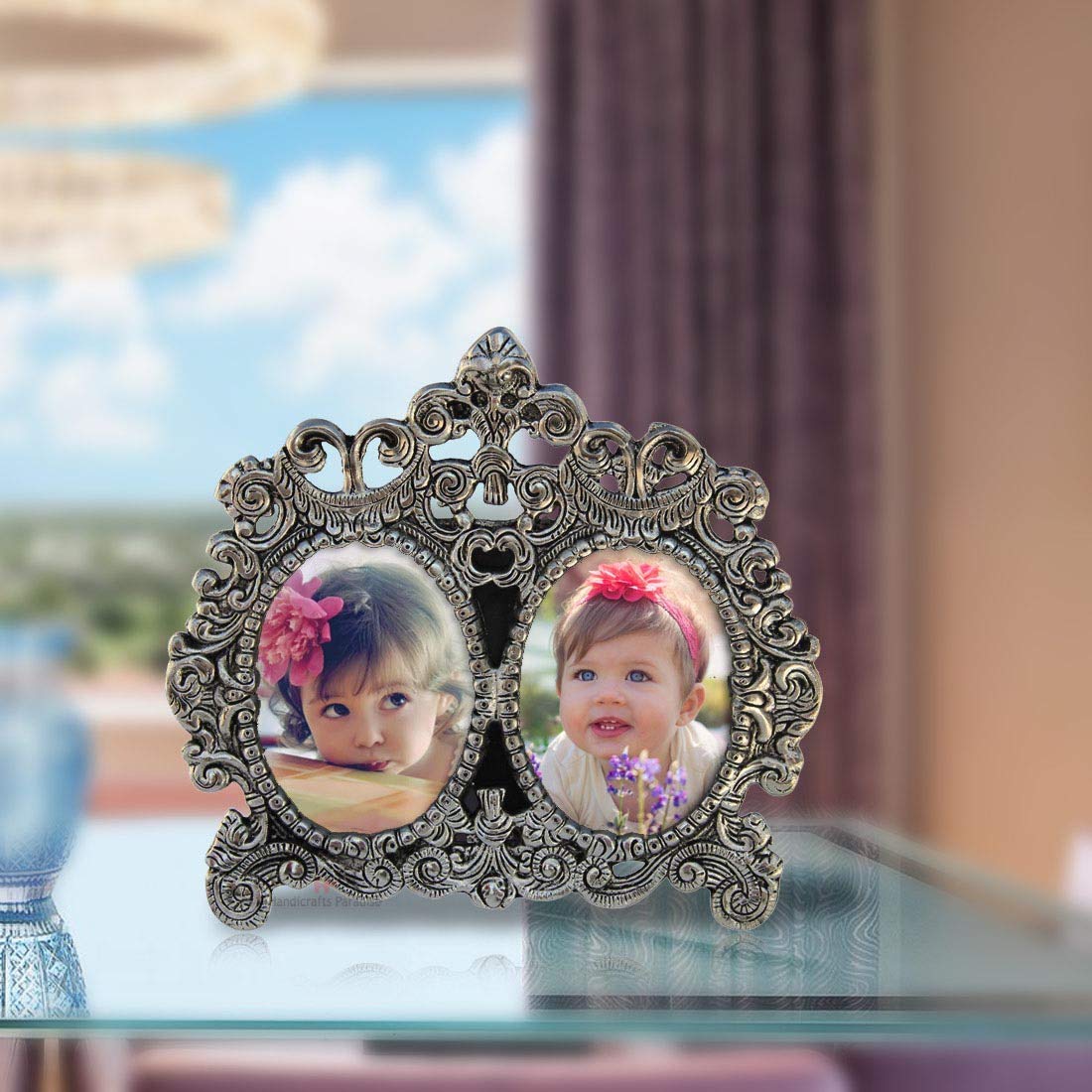 Handicrafts Paradise Double Picture Victorian Style Aluminium Metal Photo Frame (24.2 Cm X 1.2 Cm X 21.6 Cm)