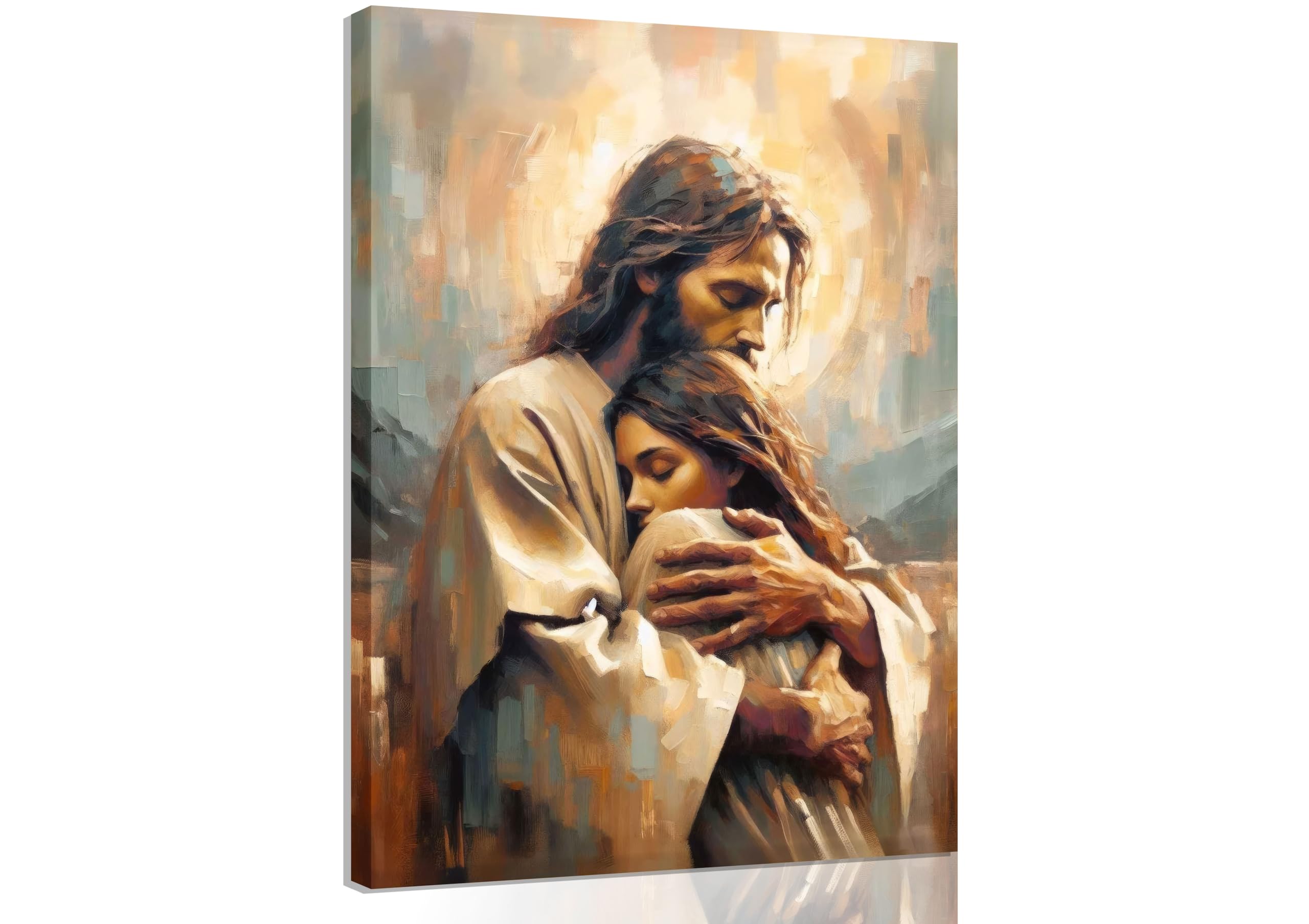 Jesus Embracing Woman Wall Art Safe Haven Poster Jesus Canvas Prints Christian Spiritual Painting Bible Art Pictures Jesus and G