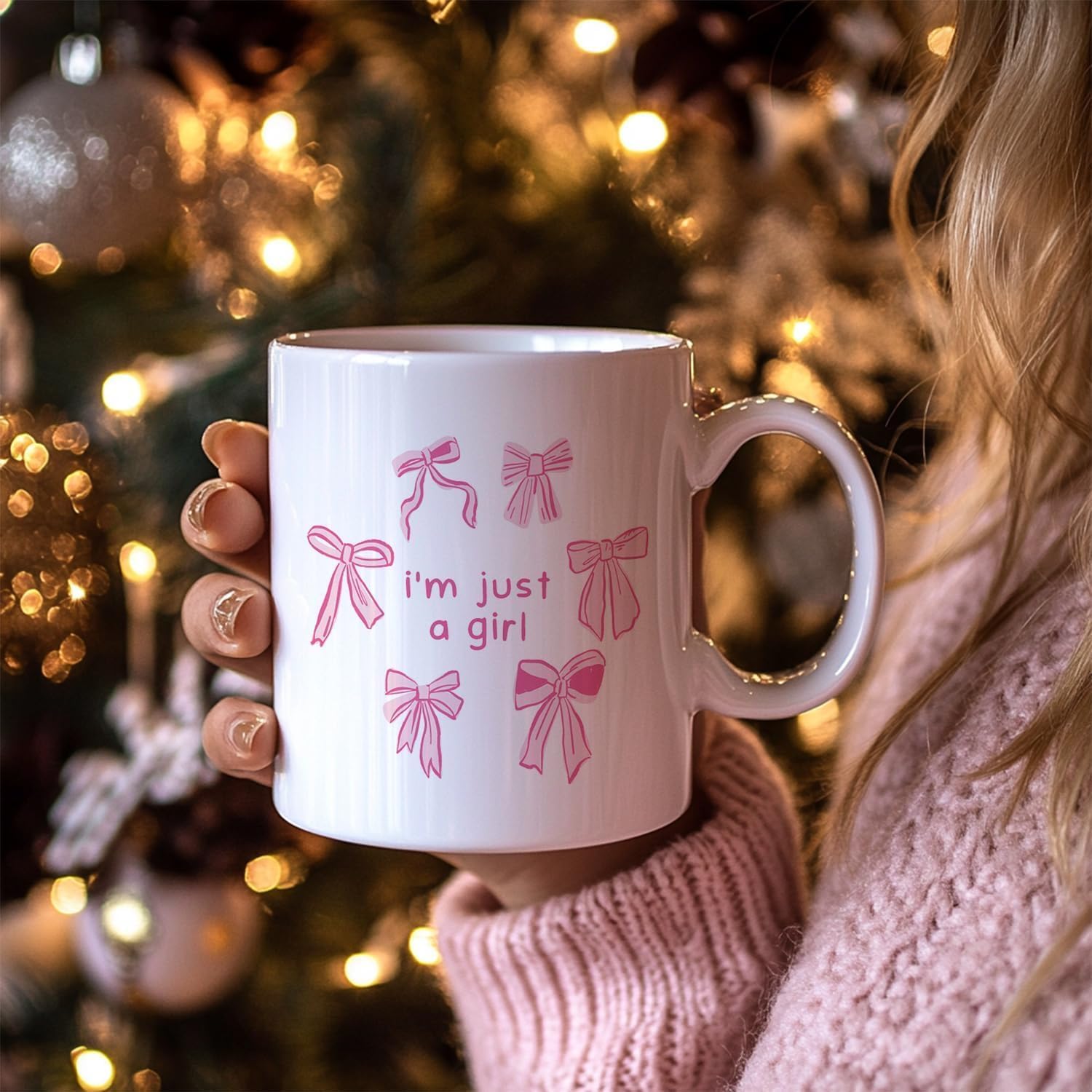 Funkyfinds Beautiful Preppy Coquette Mug Pink Bows Aesthetic Ceramic Coffee Cup, Gift For Women, Girls, Or Teen, Tea, Latte, Or 