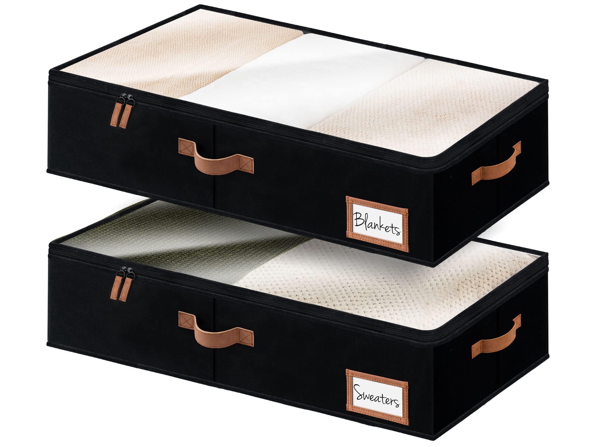 StorageWorks Underbed Storage Bins, Under Bed Storage Containers with Zippers, Closet Organizer for Clothes, Blankets, Black, La