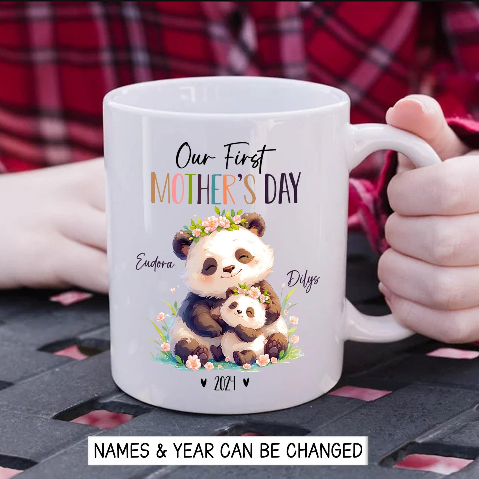 Custom Mom And Baby Panda Mugs With Names & Year, Personalized Panda Lover Coffee Cup Gifts, Mummy & Baby Panda Ceramic Mug, Our