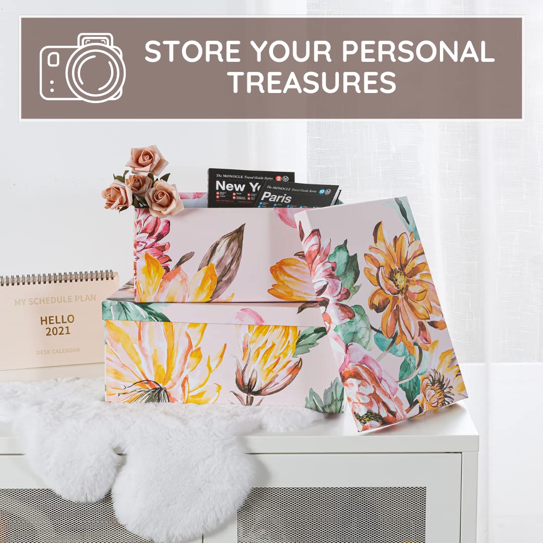 Soul & Lane Decorative Cardboard Storage Boxes with Lids for Home Decor and Organization, Set of 3 Large Keepsake Boxes for Memo