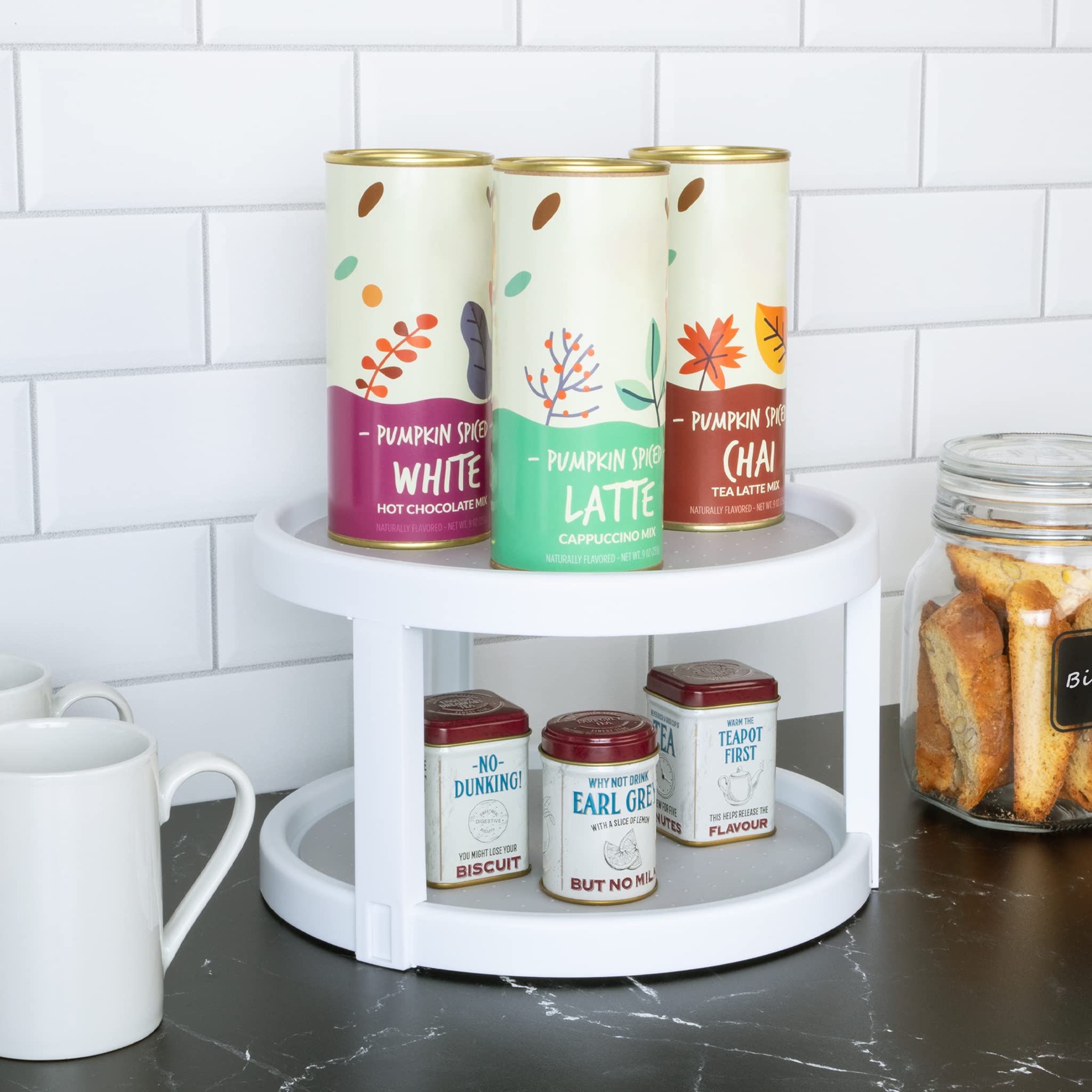 Smart Design 2-Tier Lazy Susan Turntable - 10 Inch - Non-Slip Lining and Feet - BPA Free - Cupboard, Fridge, Jars, Spices, Cabin