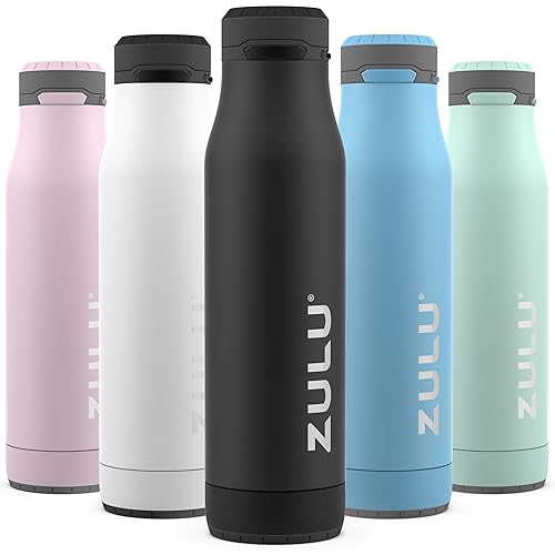 ZULU Ace Vacuum Insulated Stainless Steel Water Bottle with Leak-Proof Locking Lid and Removable Base  Black  24oz