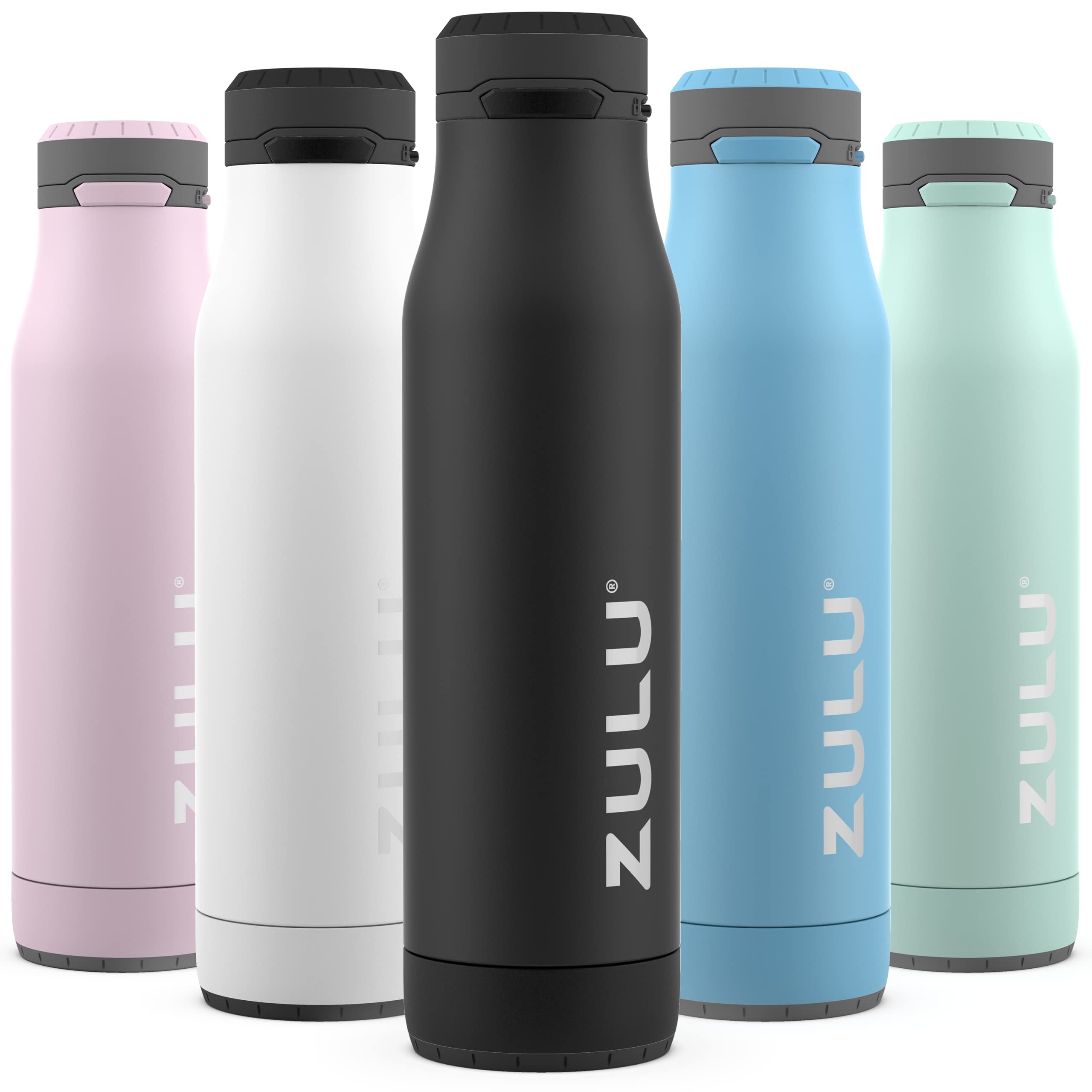 Zulu Ace Vacuum Insulated Stainless Steel Water Bottle With Leak-Proof Locking Lid And Removable Base, Black, 24Oz