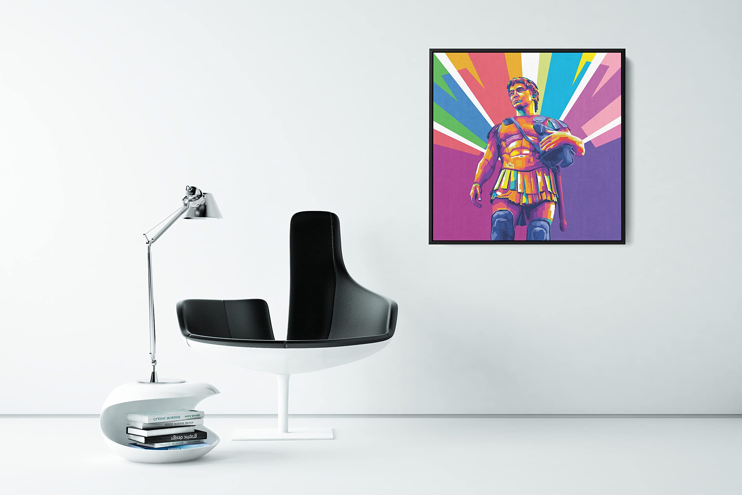 Alexander The Great - King Of Macedon - Ready To Hang Framed Pop Art, Large Canvas Wall Decor Art (+Floater Frame-Black, 16X24 I