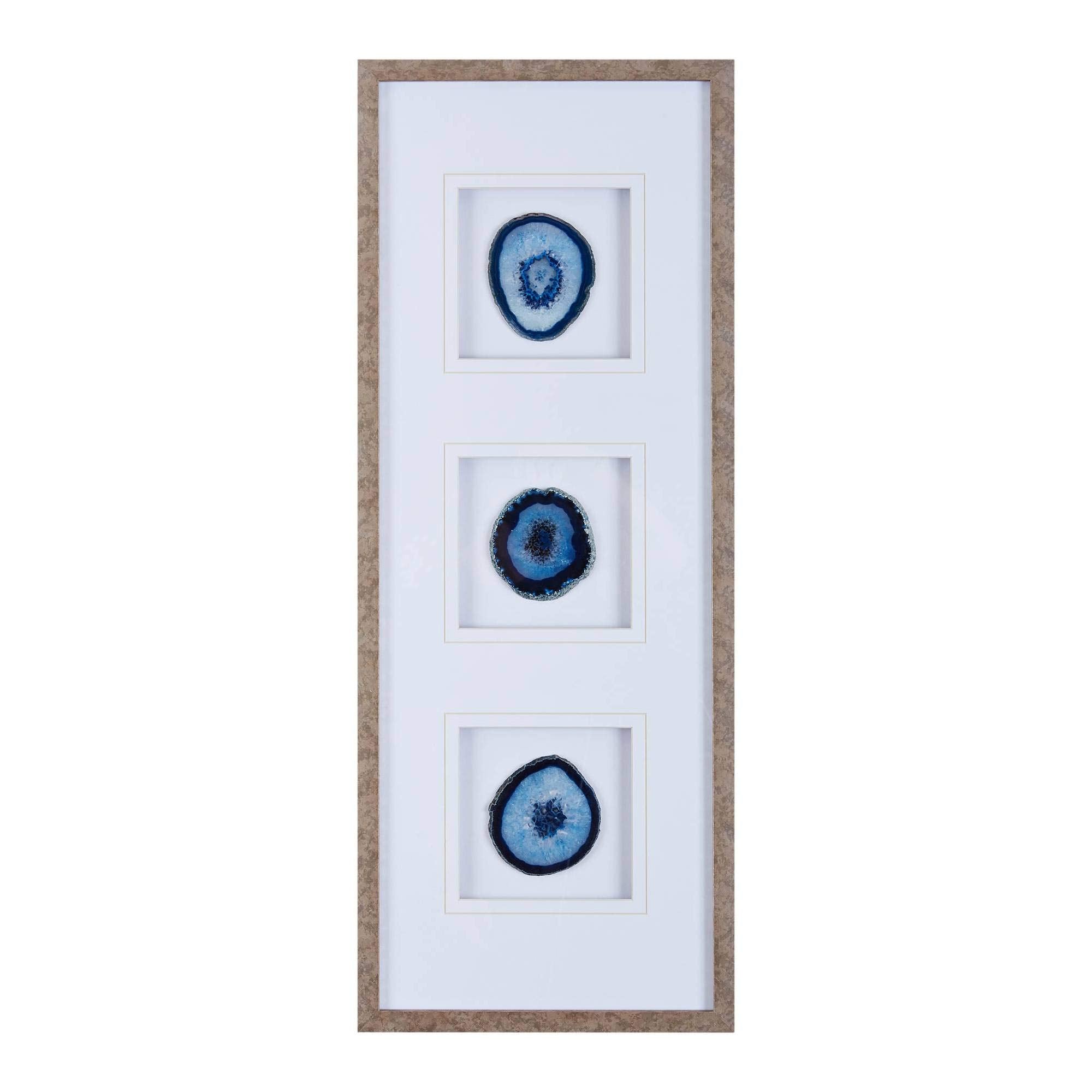 Madison Park Genuine Agate Wall Art Living Room D  Cor - Glass Framed 4 Inch Real Geode Stone Modern Lifestyle Entry Way Decorat